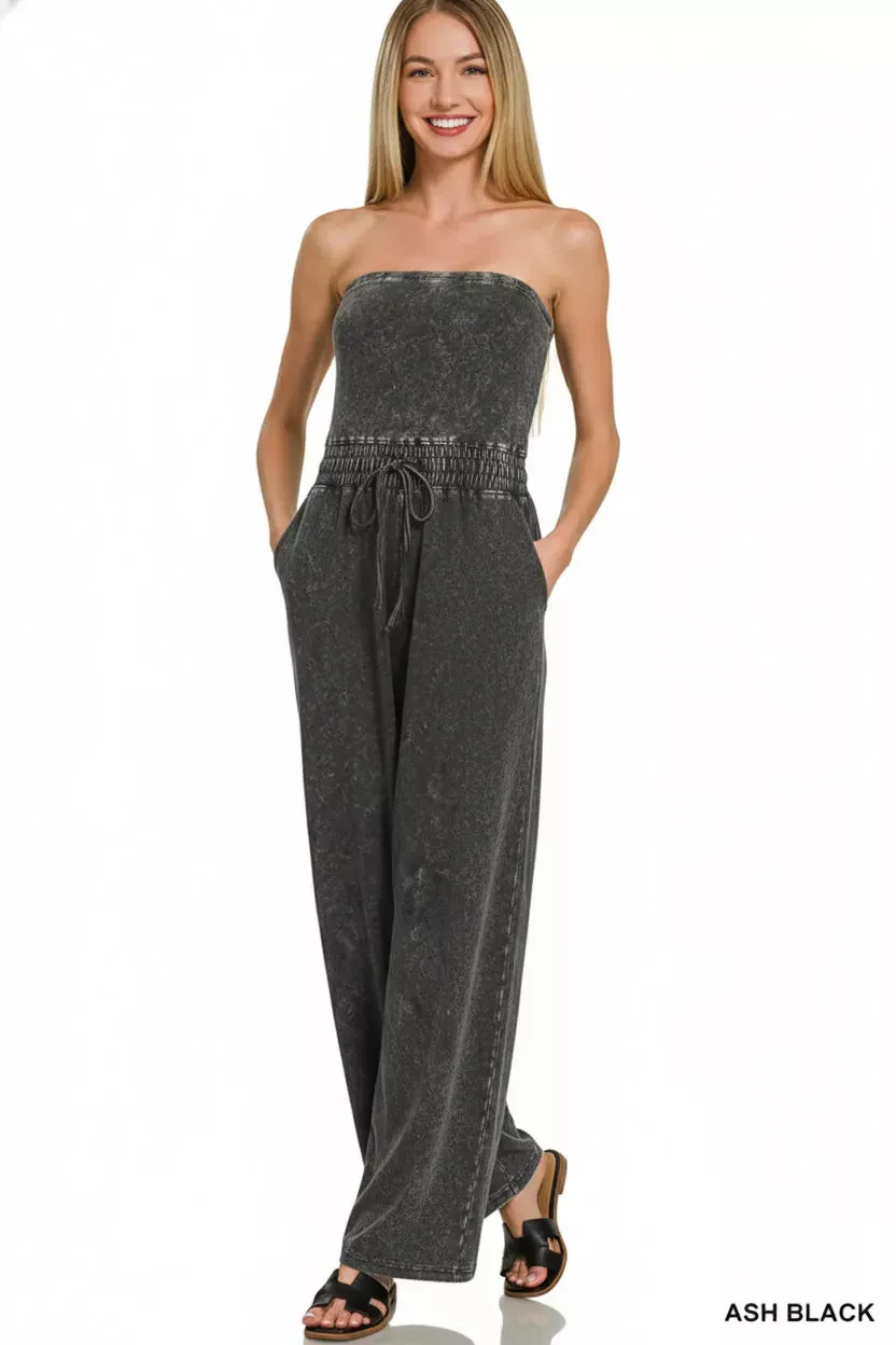 Zenana Acid Washed Strapless Tube Top Jumpsuit sold by Charming Charlie product image thumbnail 2