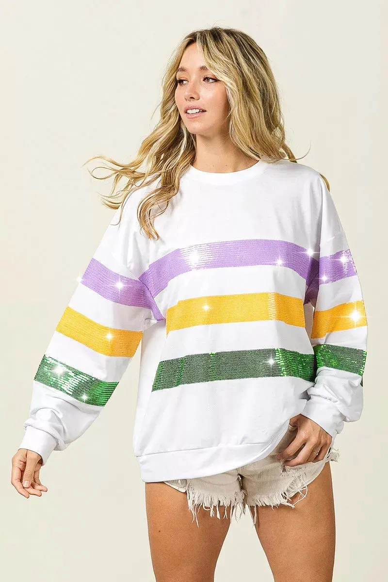 BiBi Sequin Mardi Gras Striped Round Neck Sweatshirt sold by Charming Charlie product image thumbnail 5