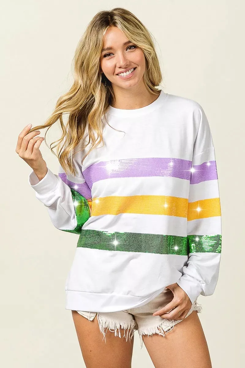 BiBi Sequin Mardi Gras Striped Round Neck Sweatshirt sold by Charming Charlie product image thumbnail 2