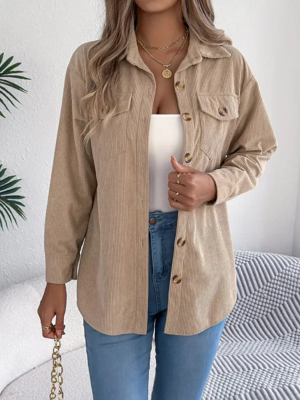 Casual Corduroy Button-Up Shacket sold by Charming Charlie
