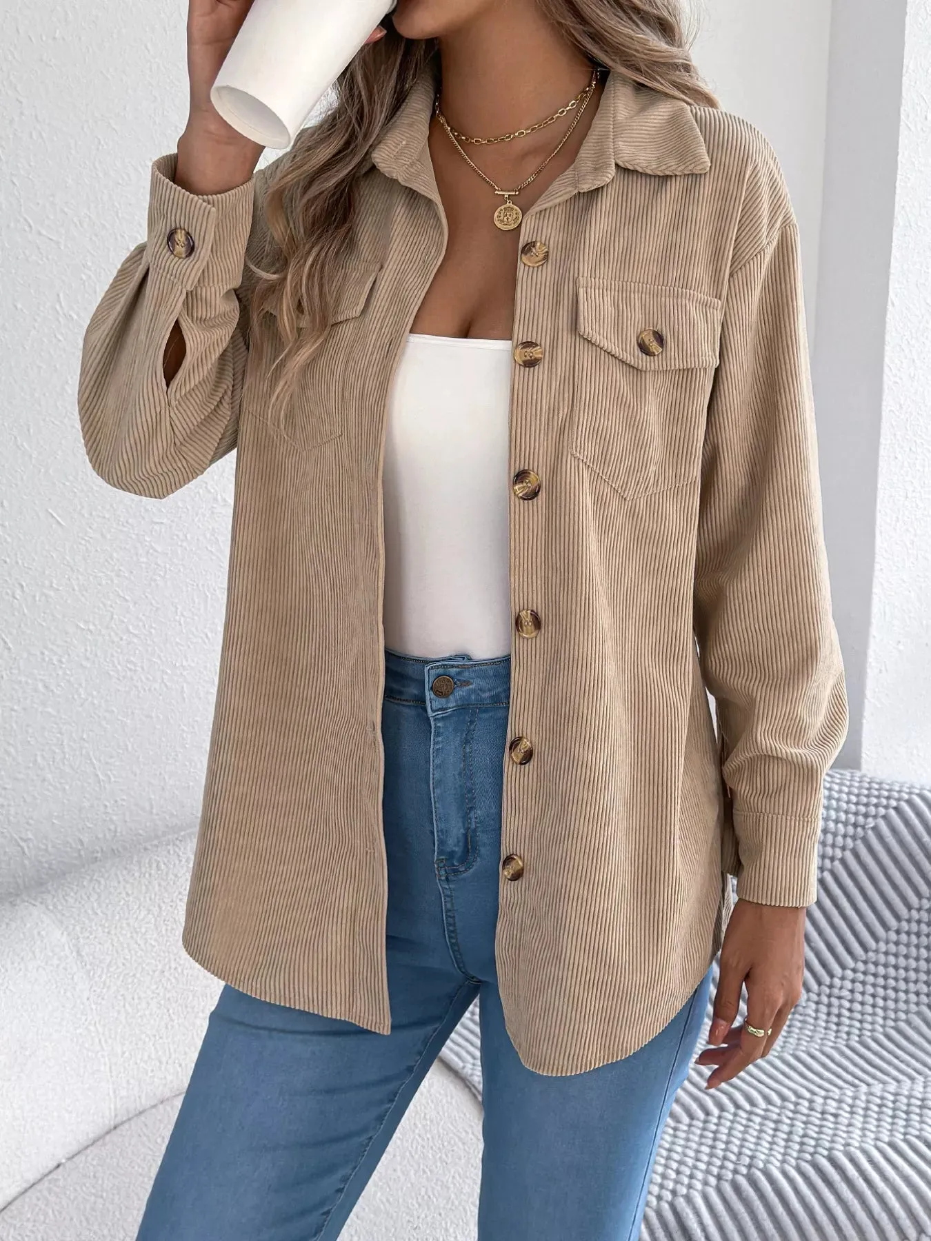 Casual Corduroy Button-Up Shacket sold by Charming Charlie product image thumbnail 3