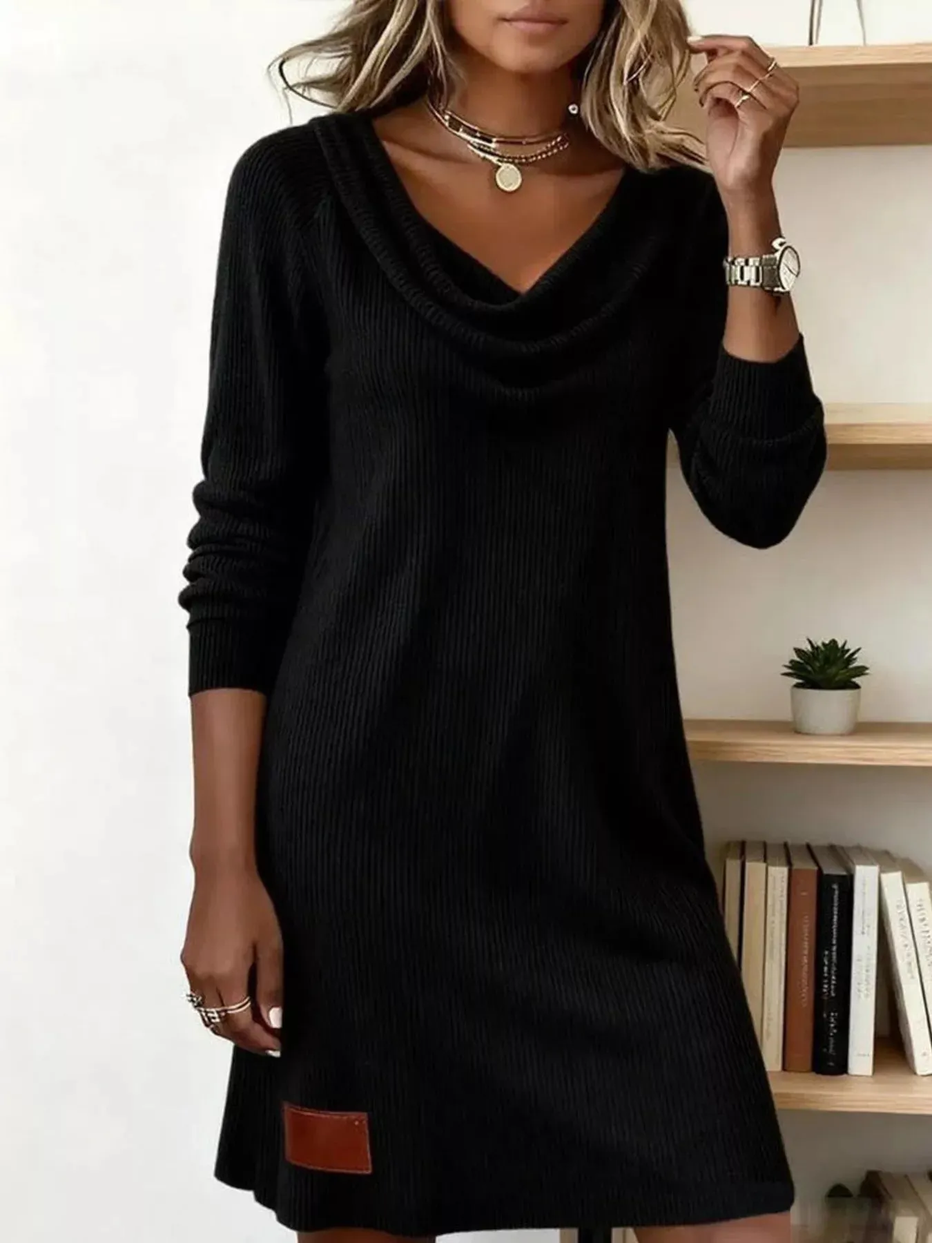 Casual Cowl Neck Ribbed Knit Mini Dress sold by Charming Charlie product image thumbnail 3