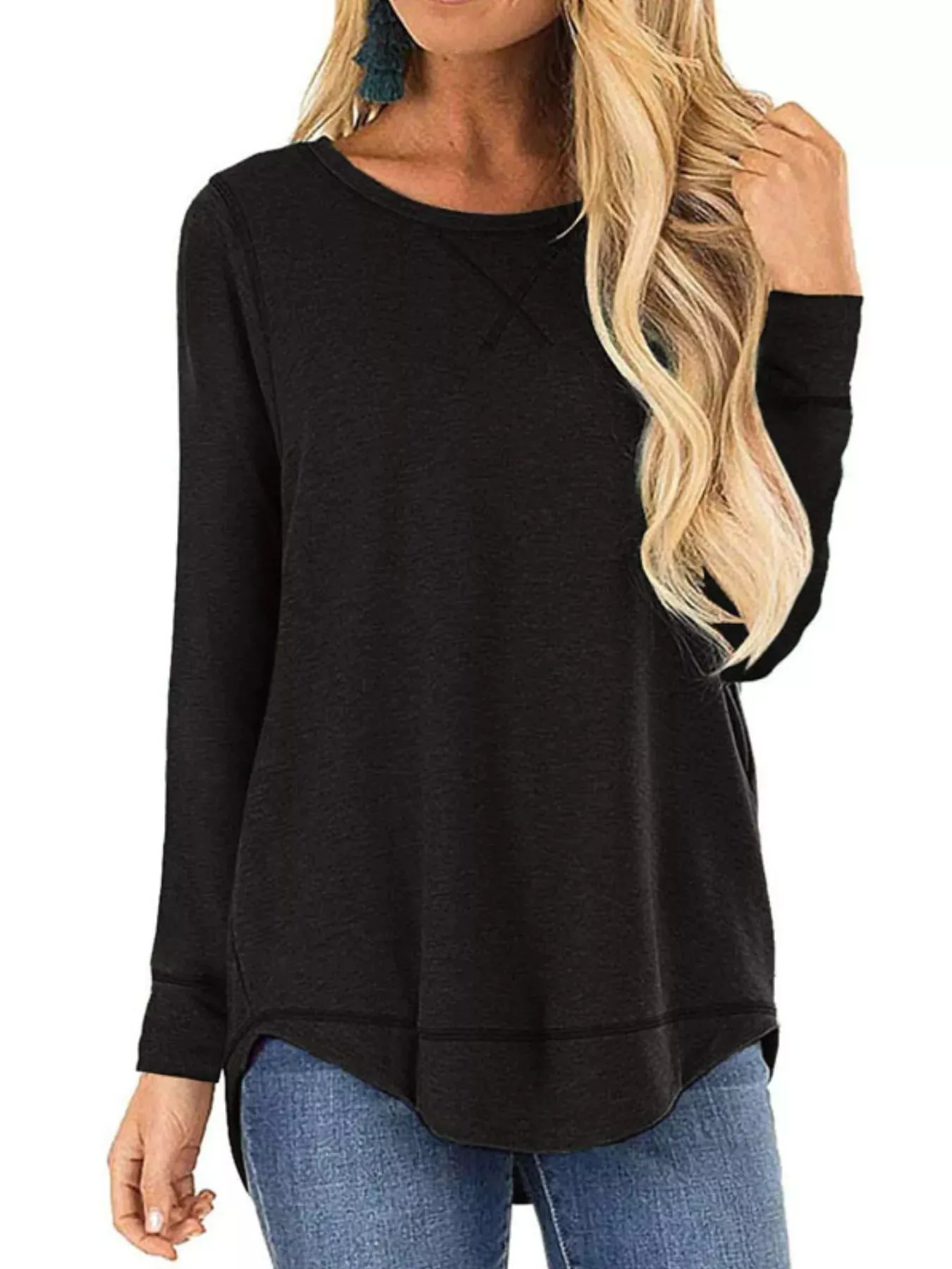 Casual Round Neck Long Sleeve T-Shirt sold by Charming Charlie