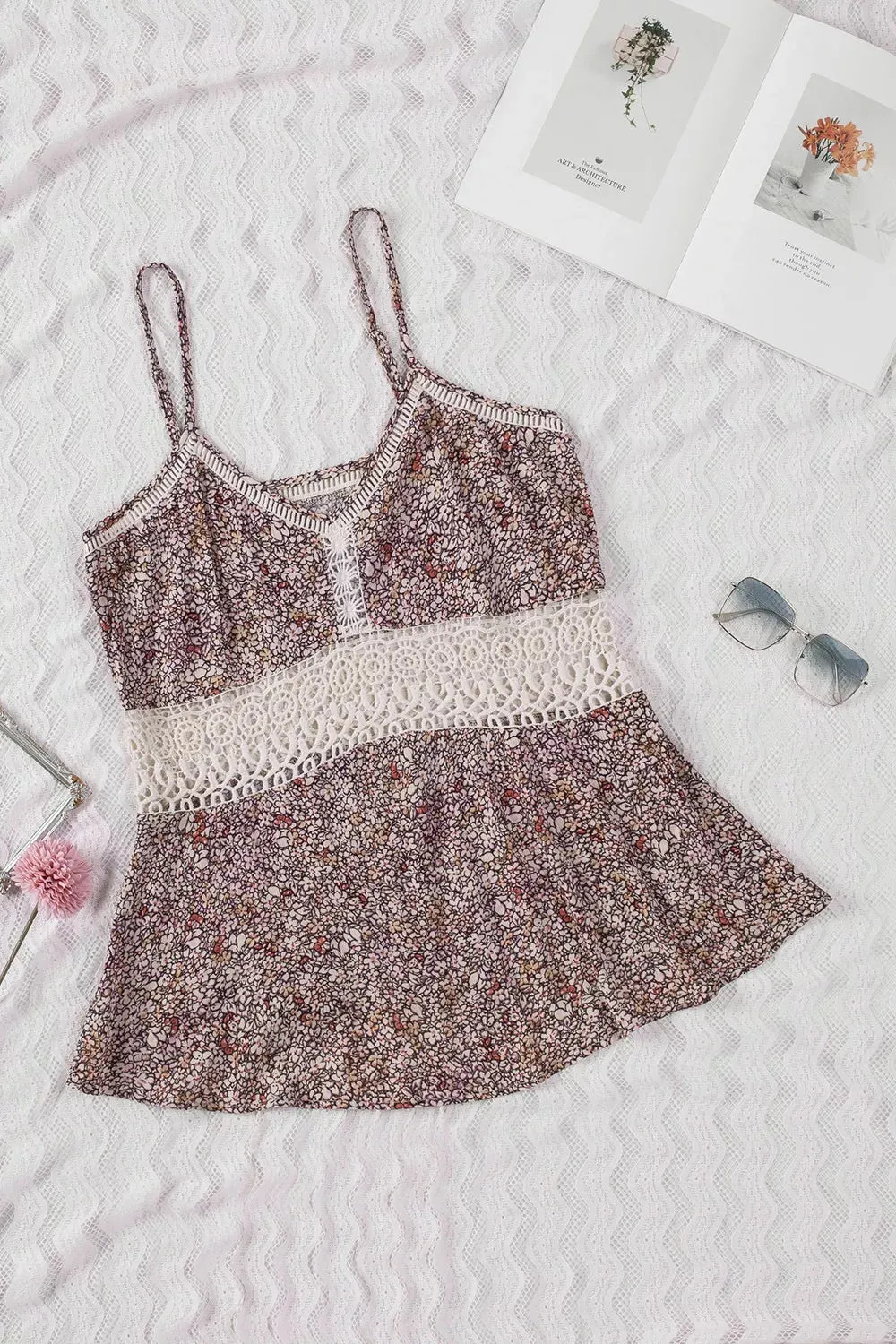 Floral Print Crochet Trim Cami with Spaghetti Straps sold by Charming Charlie product image thumbnail 5