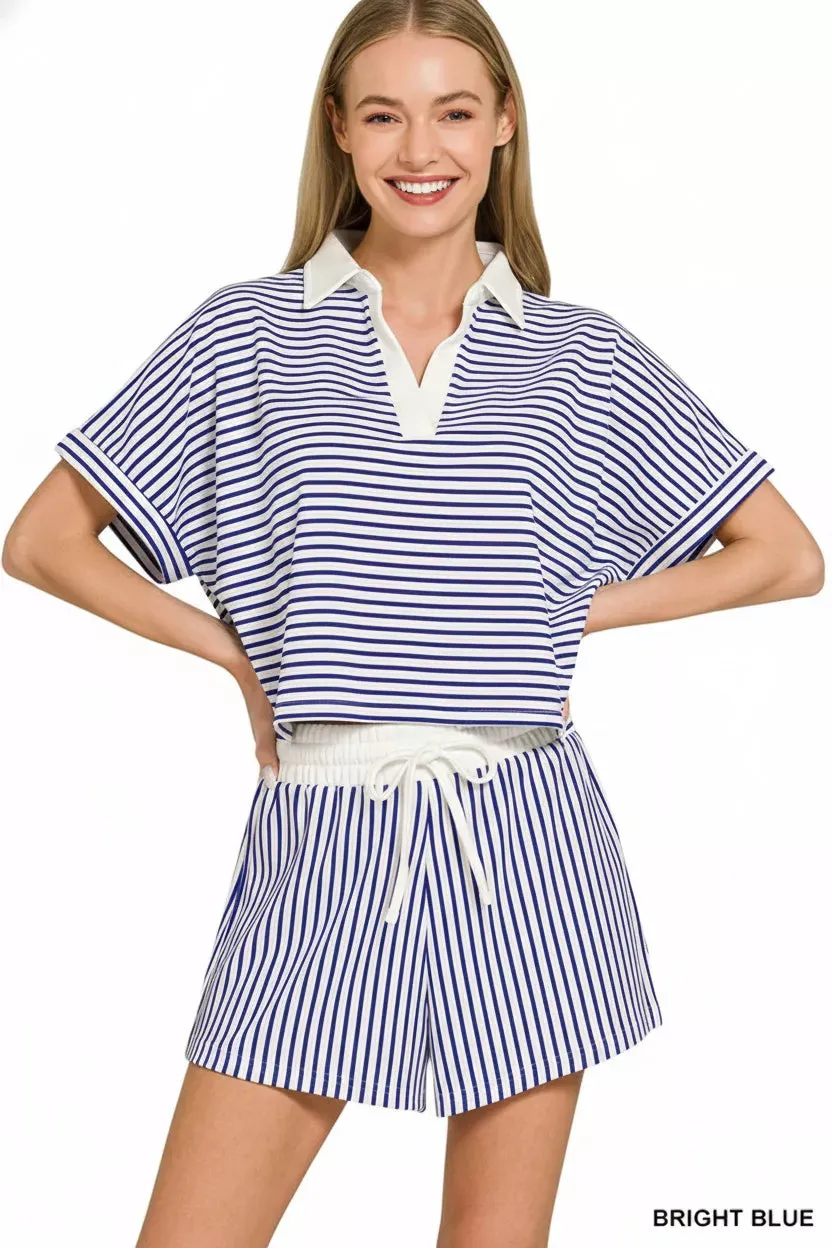 Zenana Striped Collared Top & Shorts Set sold by Charming Charlie product image thumbnail 2