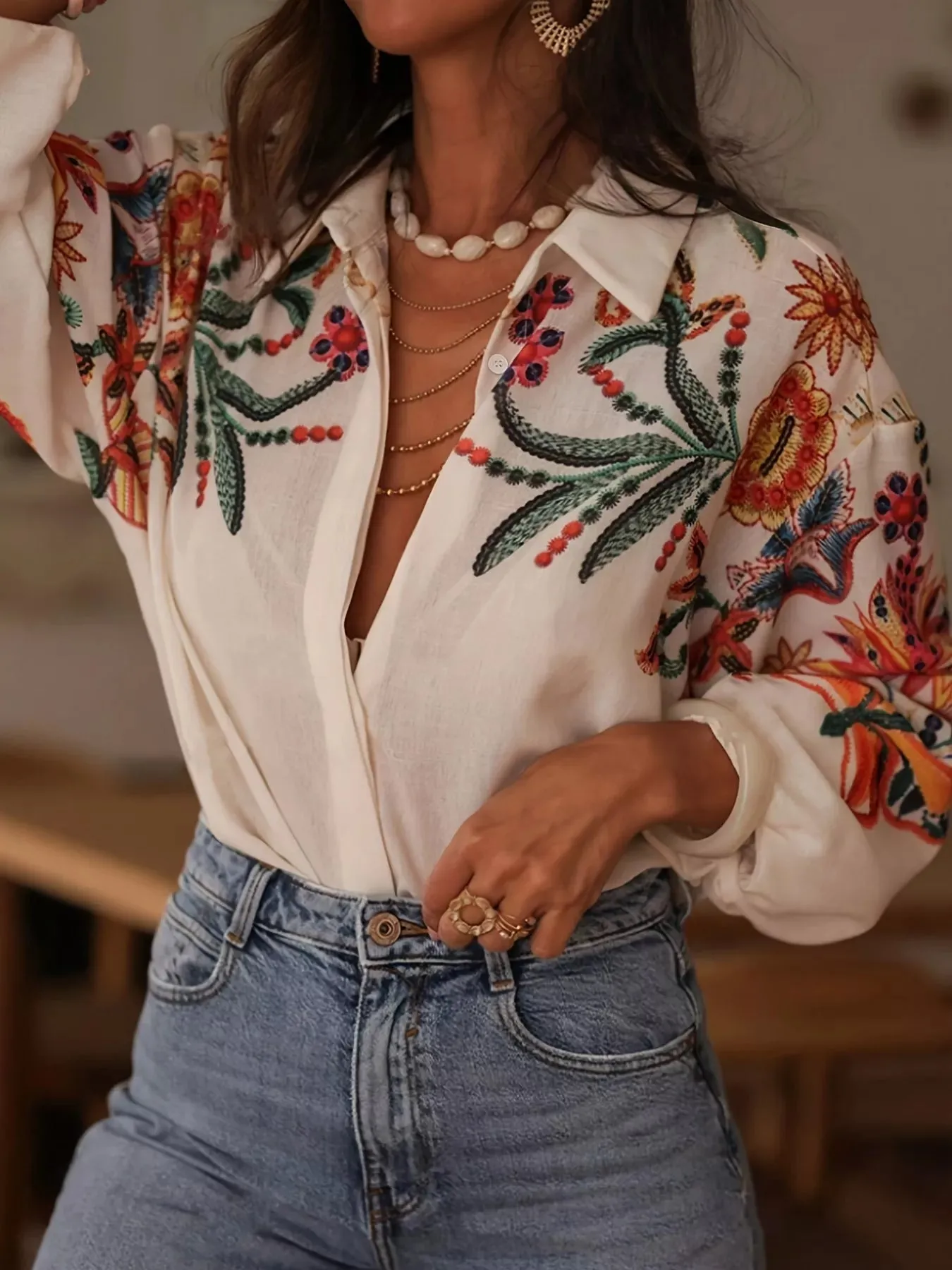 Floral Button Up Long Sleeve Shirt sold by Charming Charlie product image thumbnail 2