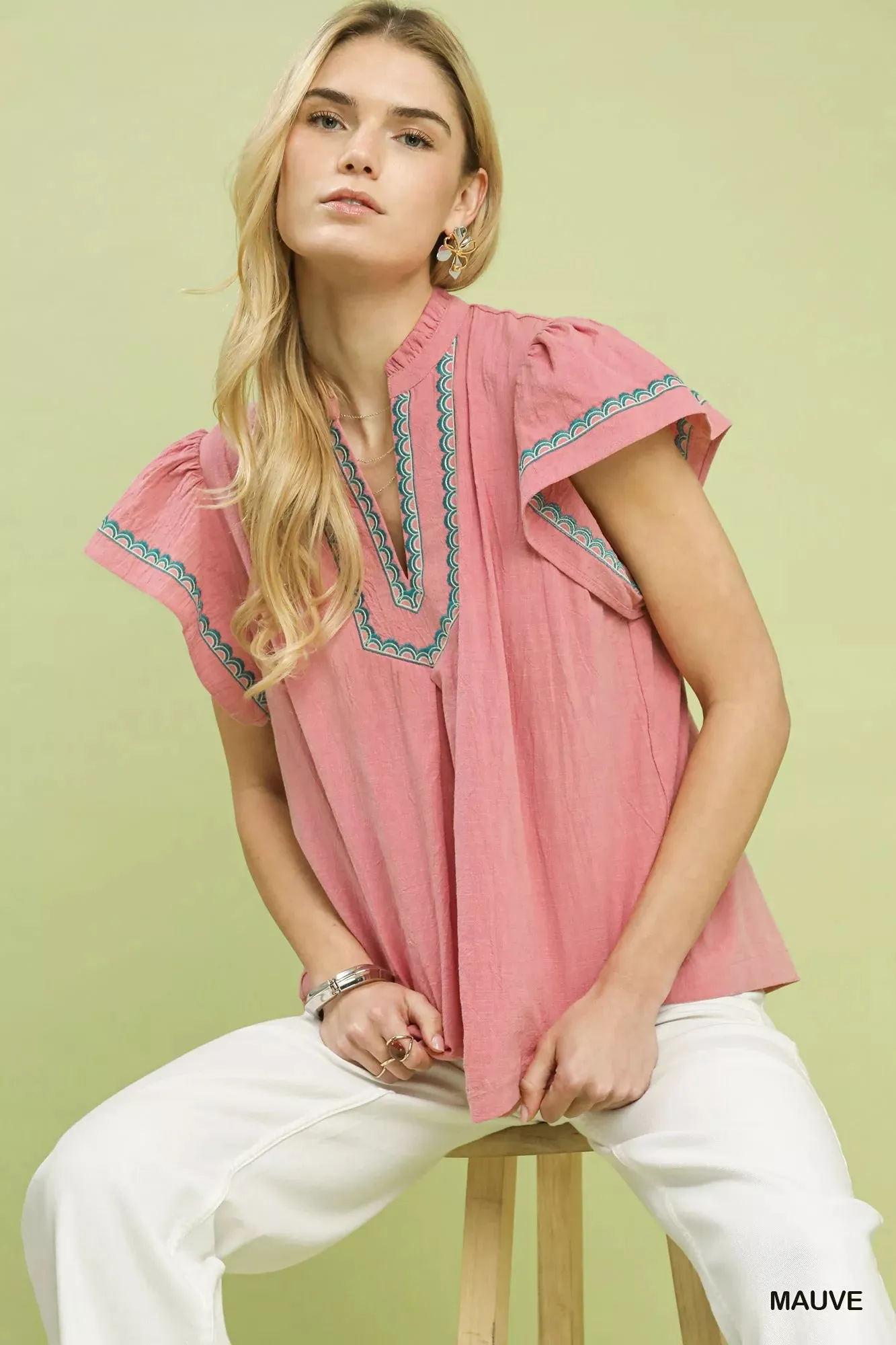 Umgee Embroidered Flutter Sleeve Blouse sold by Charming Charlie product image thumbnail 2