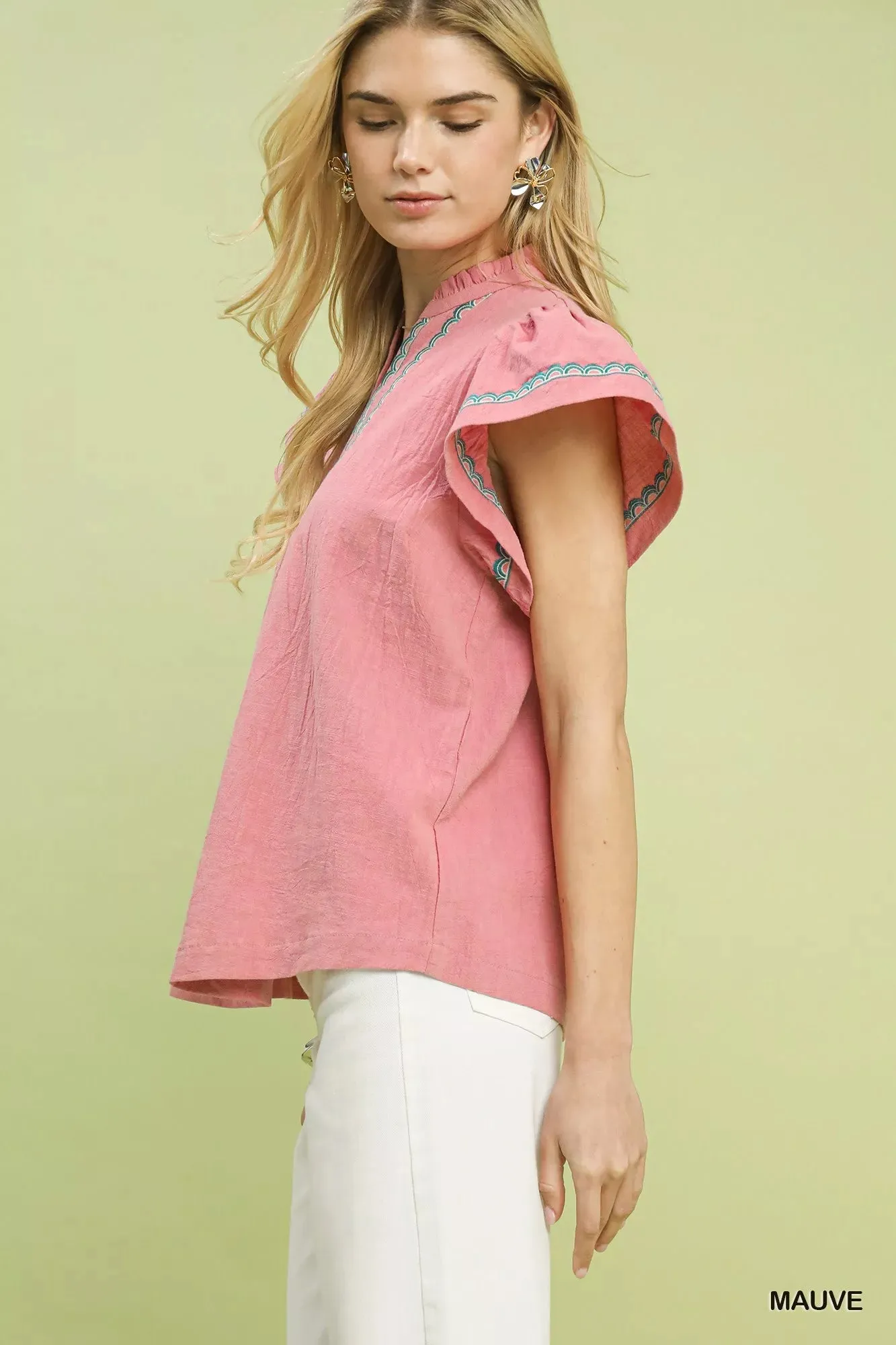 Umgee Embroidered Flutter Sleeve Blouse sold by Charming Charlie product image thumbnail 3