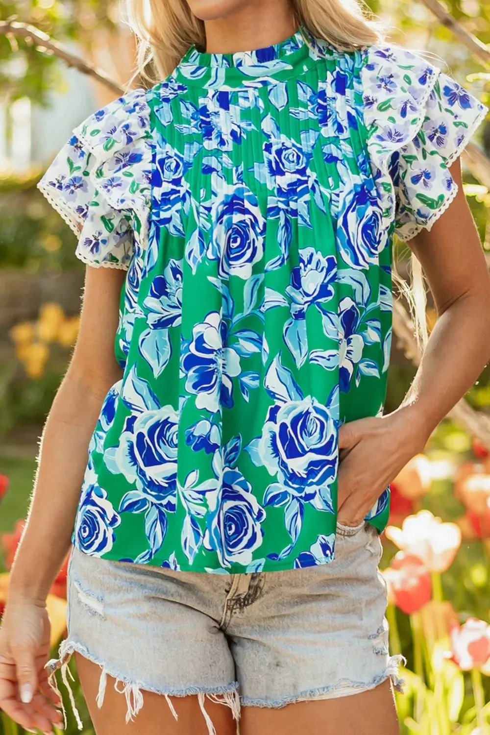 Floral Print Ruffle Sleeve Blouse sold by Charming Charlie product image thumbnail 2