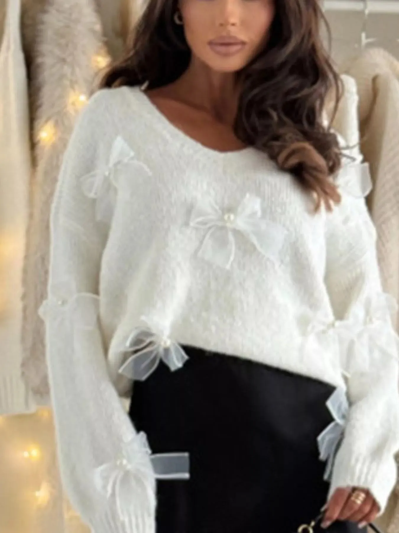 Bow-Decorated V-Neck Sweater sold by Charming Charlie product image thumbnail 3