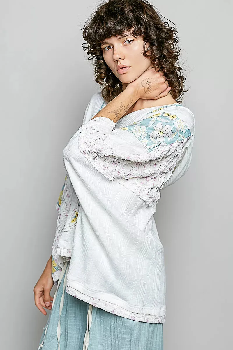 POL Floral Star Patch Hooded Blouse with Lace Contrast Detail sold by Charming Charlie product image thumbnail 5