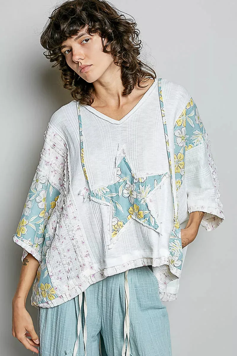 POL Floral Star Patch Hooded Blouse with Lace Contrast Detail sold by Charming Charlie product image thumbnail 2