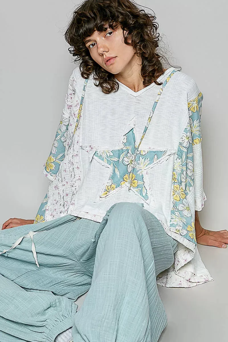 POL Floral Star Patch Hooded Blouse with Lace Contrast Detail sold by Charming Charlie product image thumbnail 3