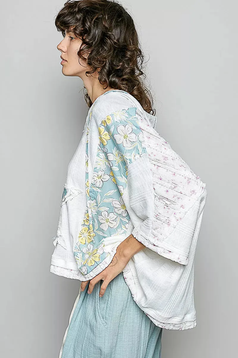 POL Floral Star Patch Hooded Blouse with Lace Contrast Detail sold by Charming Charlie product image thumbnail 4