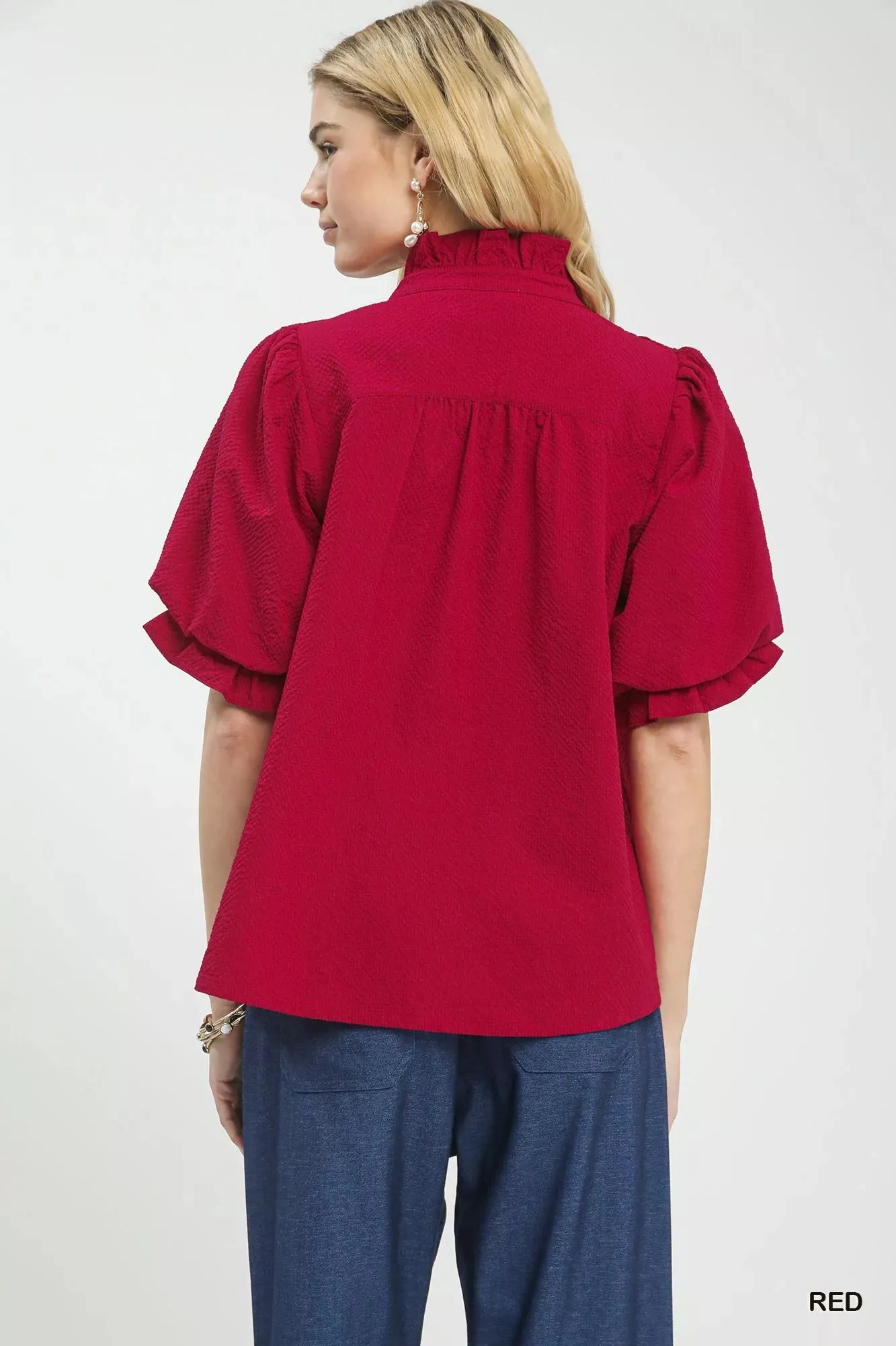 Umgee Textured Smocked Yoke Split-Neck Top sold by Charming Charlie product image thumbnail 3