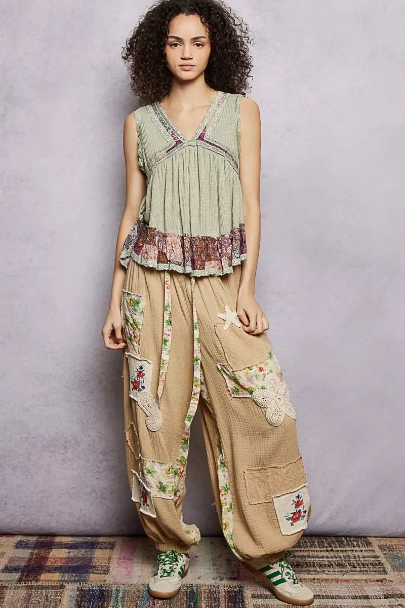 POL Lace Detail Ruffled Ribbed Sleeveless Top with Floral Pattern Trim Detail sold by Charming Charlie product image thumbnail 5