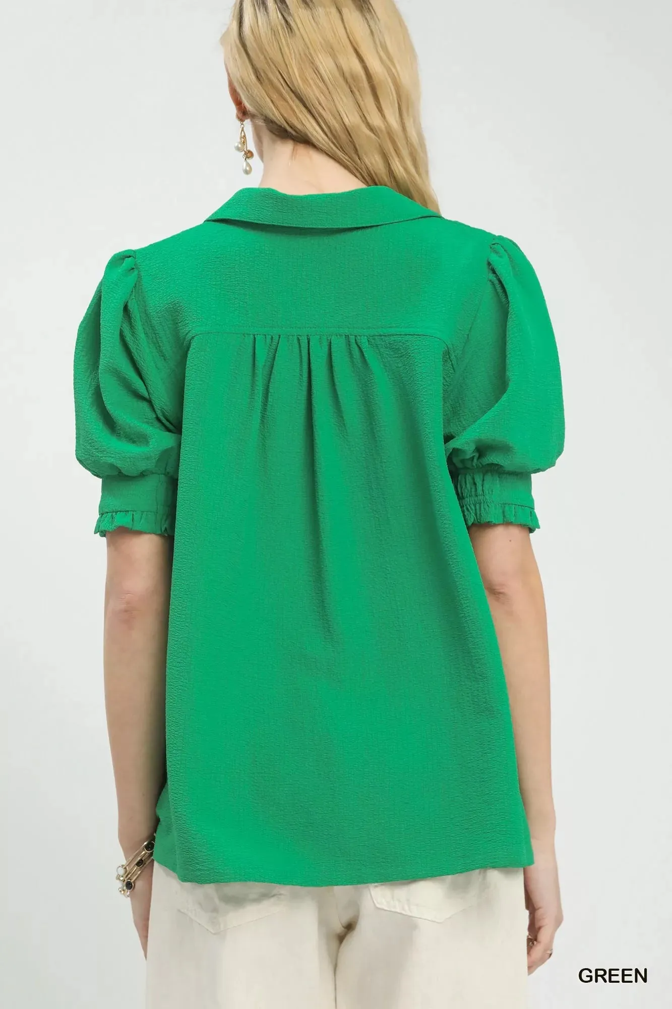 Umgee Seersucker Puff Sleeve Blouse sold by Charming Charlie product image thumbnail 3