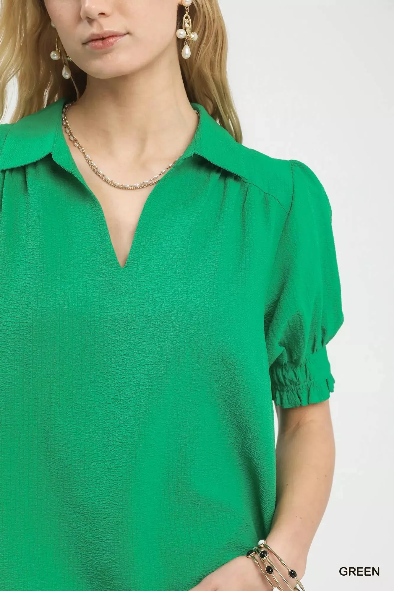 Umgee Seersucker Puff Sleeve Blouse sold by Charming Charlie product image thumbnail 4