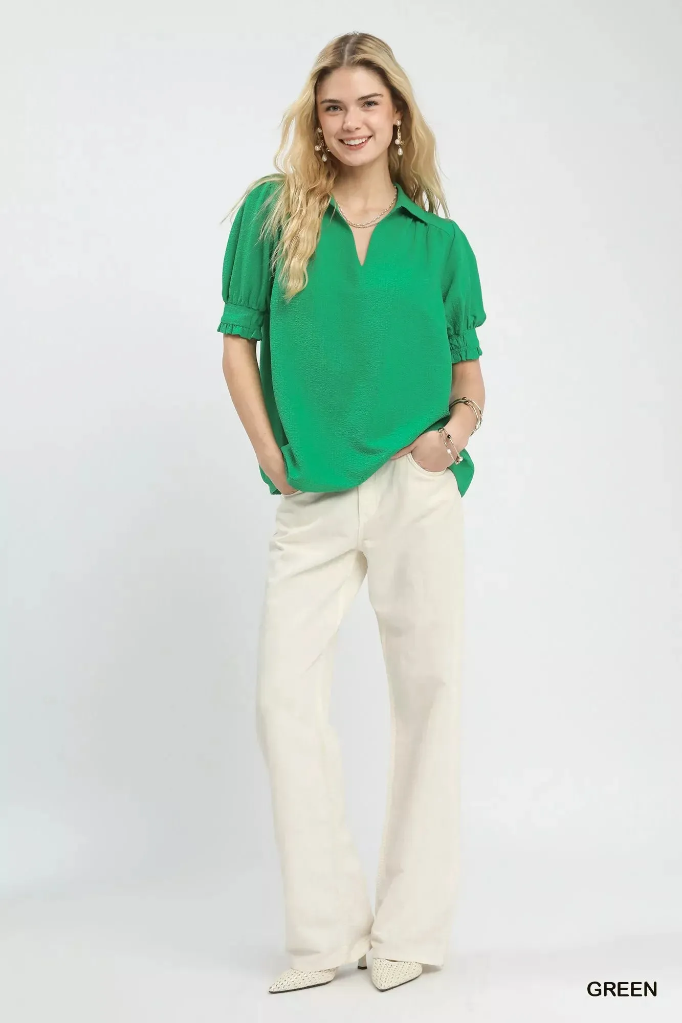 Umgee Seersucker Puff Sleeve Blouse sold by Charming Charlie product image thumbnail 5