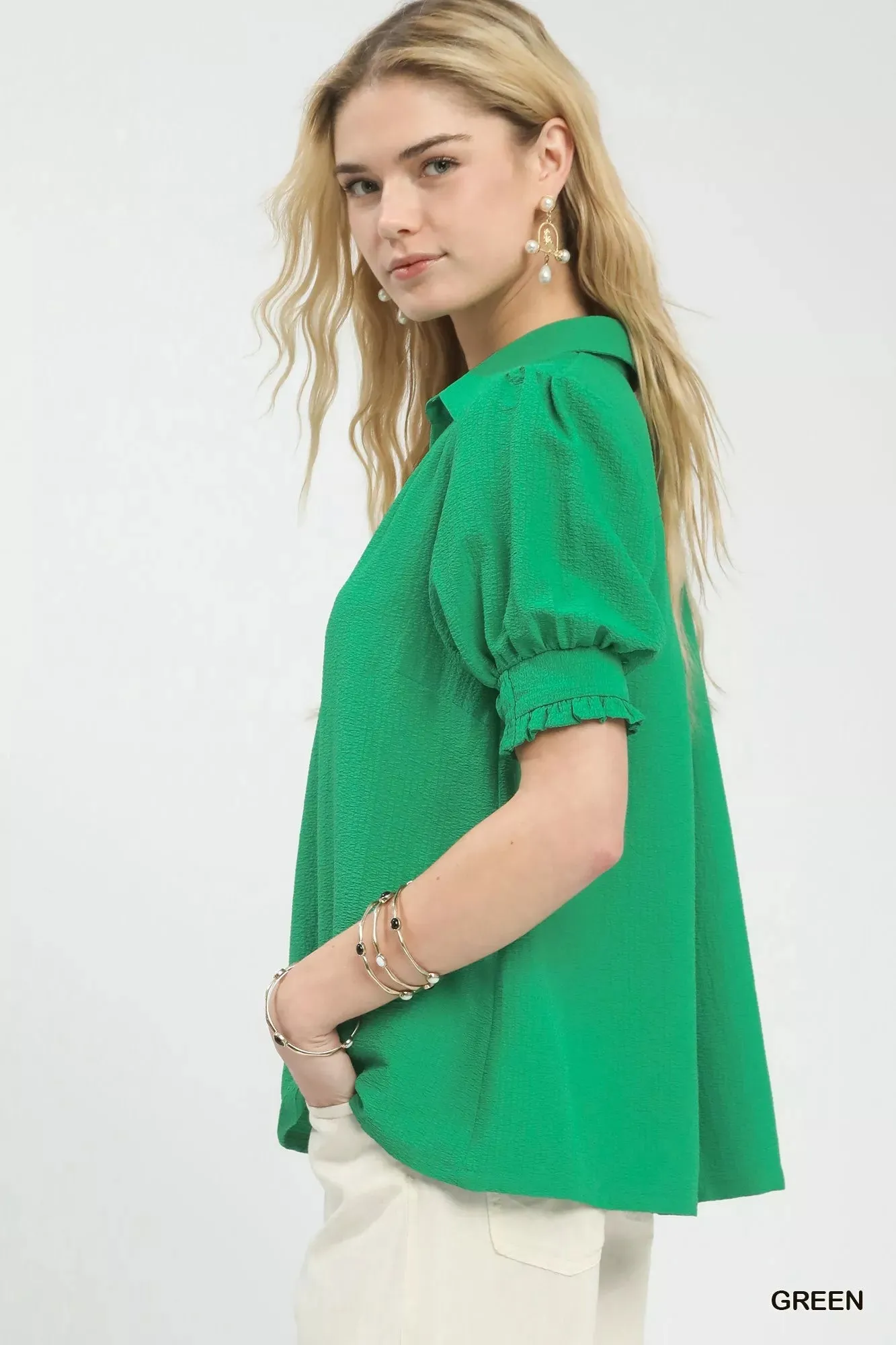 Umgee Seersucker Puff Sleeve Blouse sold by Charming Charlie product image thumbnail 2