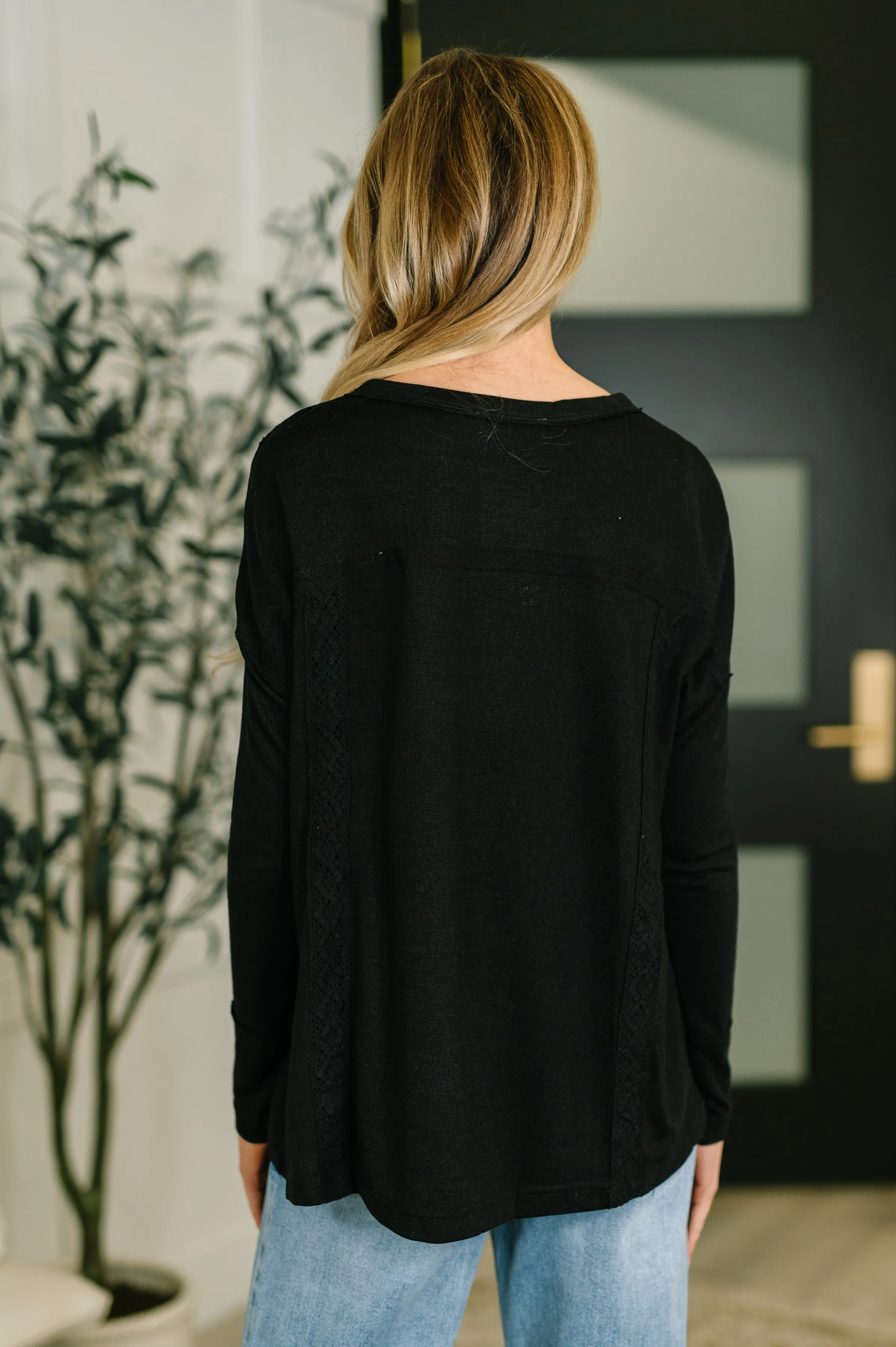 Never Been So Sure Lace Accent Henley Top in Black sold by Charming Charlie product image thumbnail 5