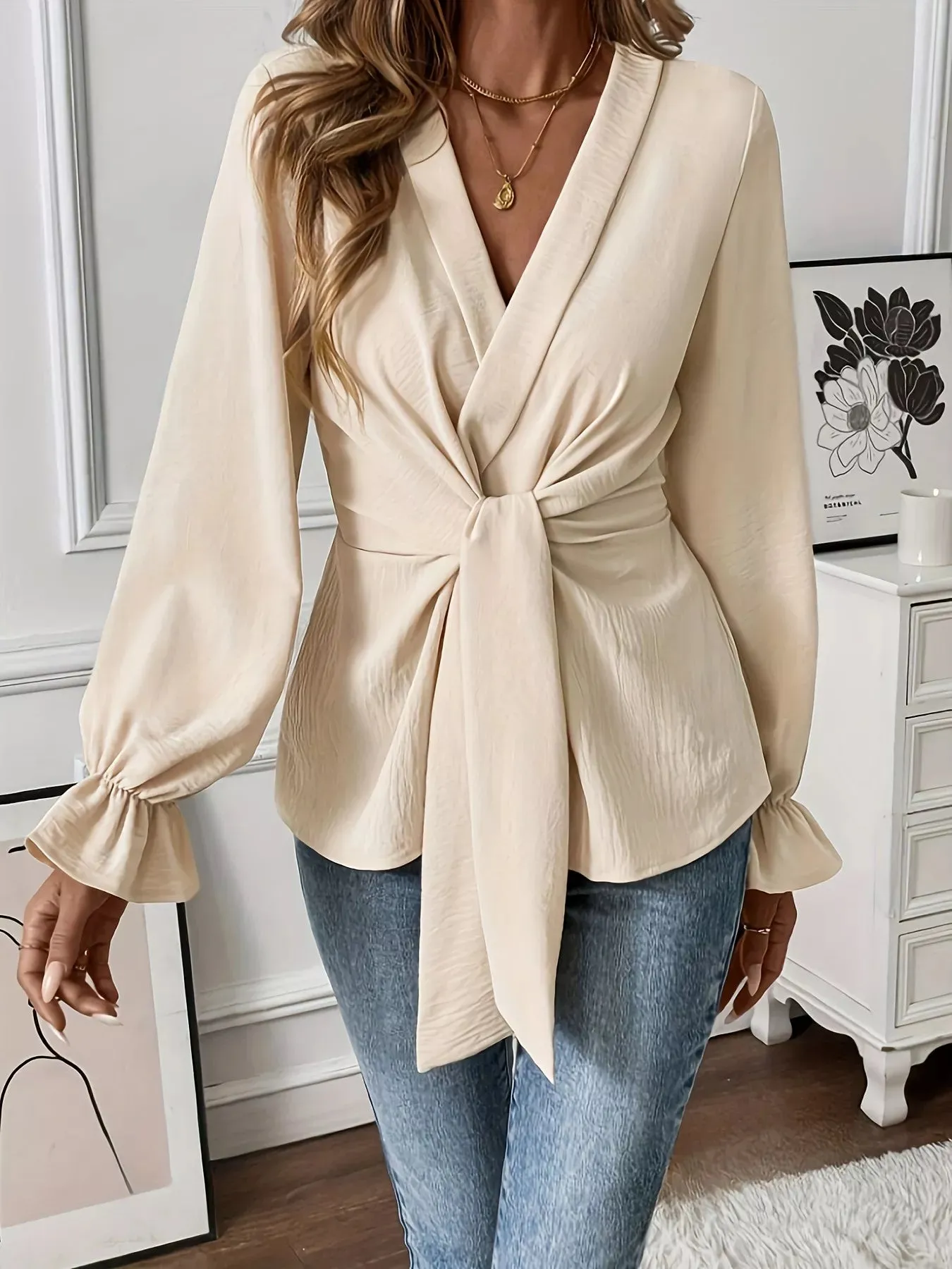 Knot Front Flounce Sleeve Blouse sold by Charming Charlie product image thumbnail 3
