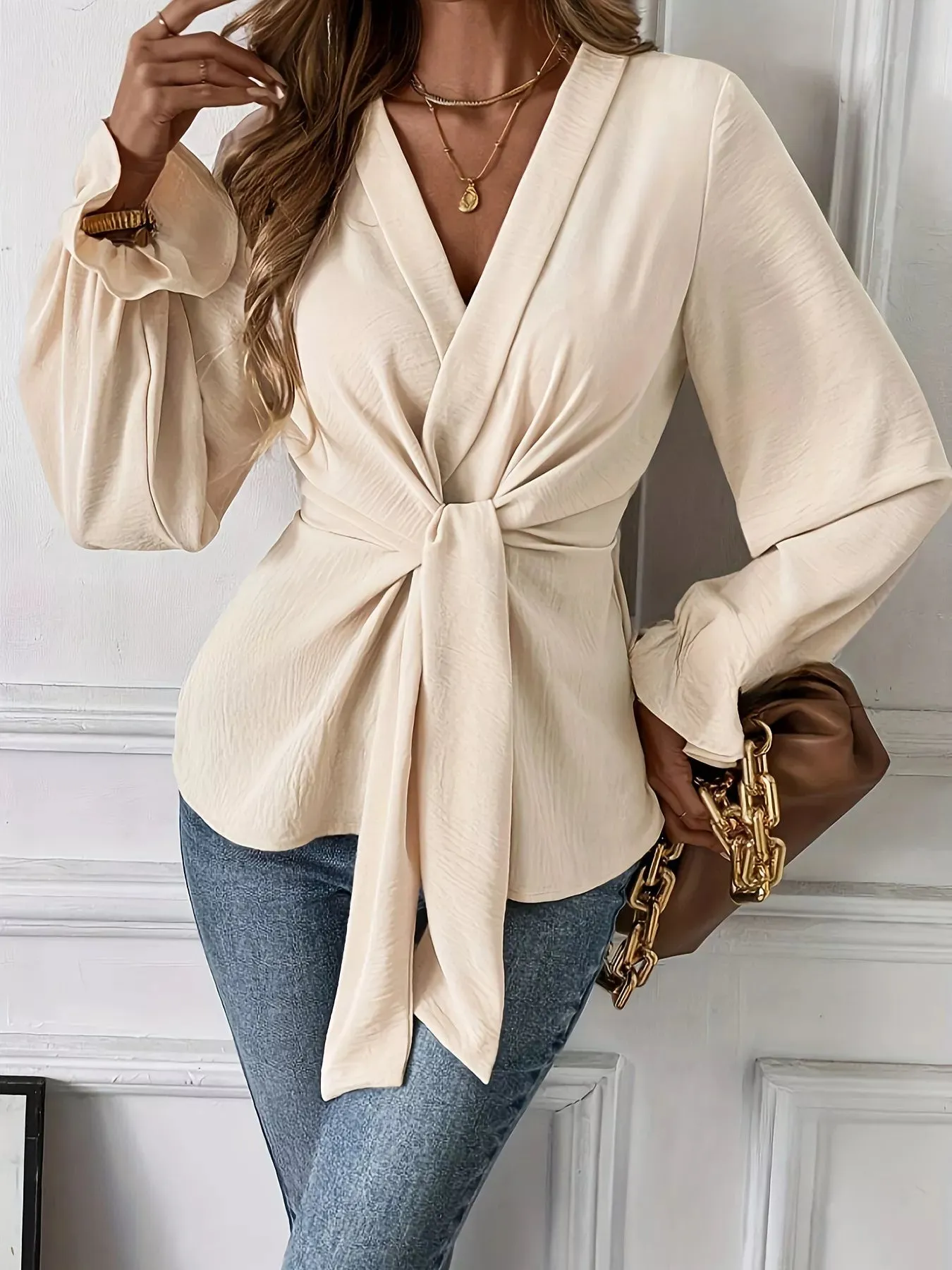 Knot Front Flounce Sleeve Blouse sold by Charming Charlie product image thumbnail 4