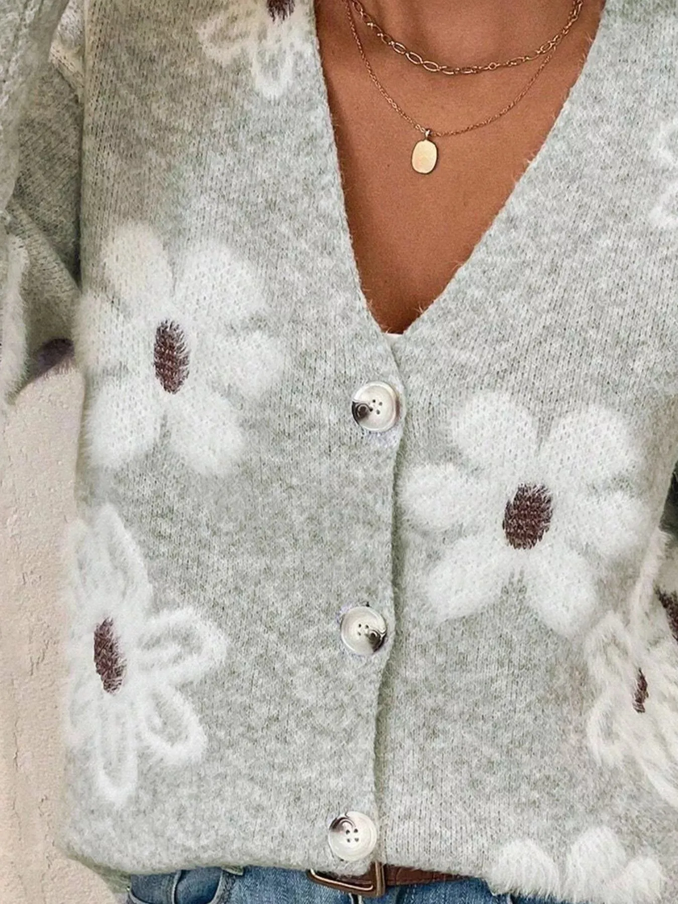 Floral Print Button-Up Knit Cardigan sold by Charming Charlie product image thumbnail 4