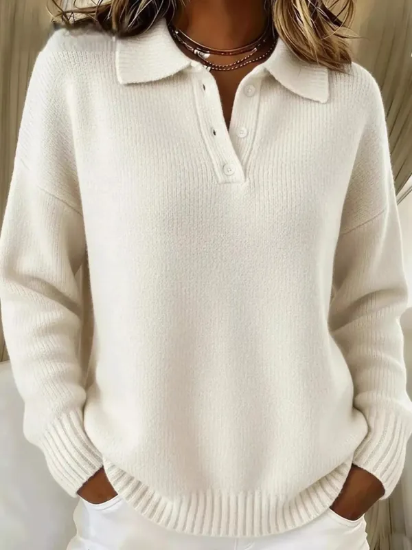 Full Size Half Button Collar Drop Shoulder Sweater Plus Size sold by Charming Charlie