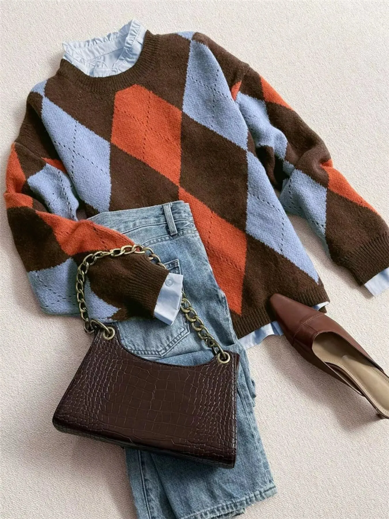 Vintage Argyle Round Neck Sweater sold by Charming Charlie product image thumbnail 3