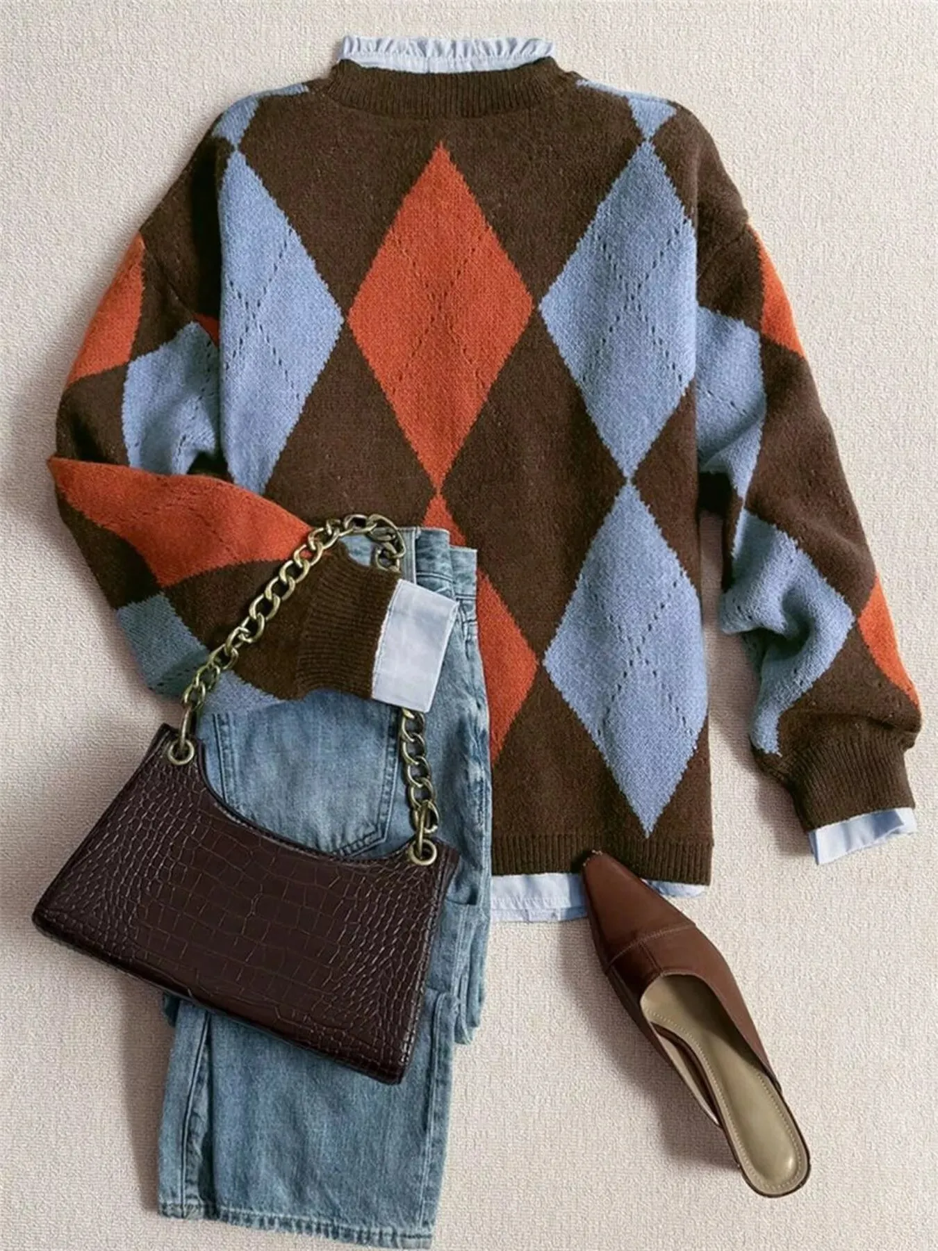 Vintage Argyle Round Neck Sweater sold by Charming Charlie product image thumbnail 4