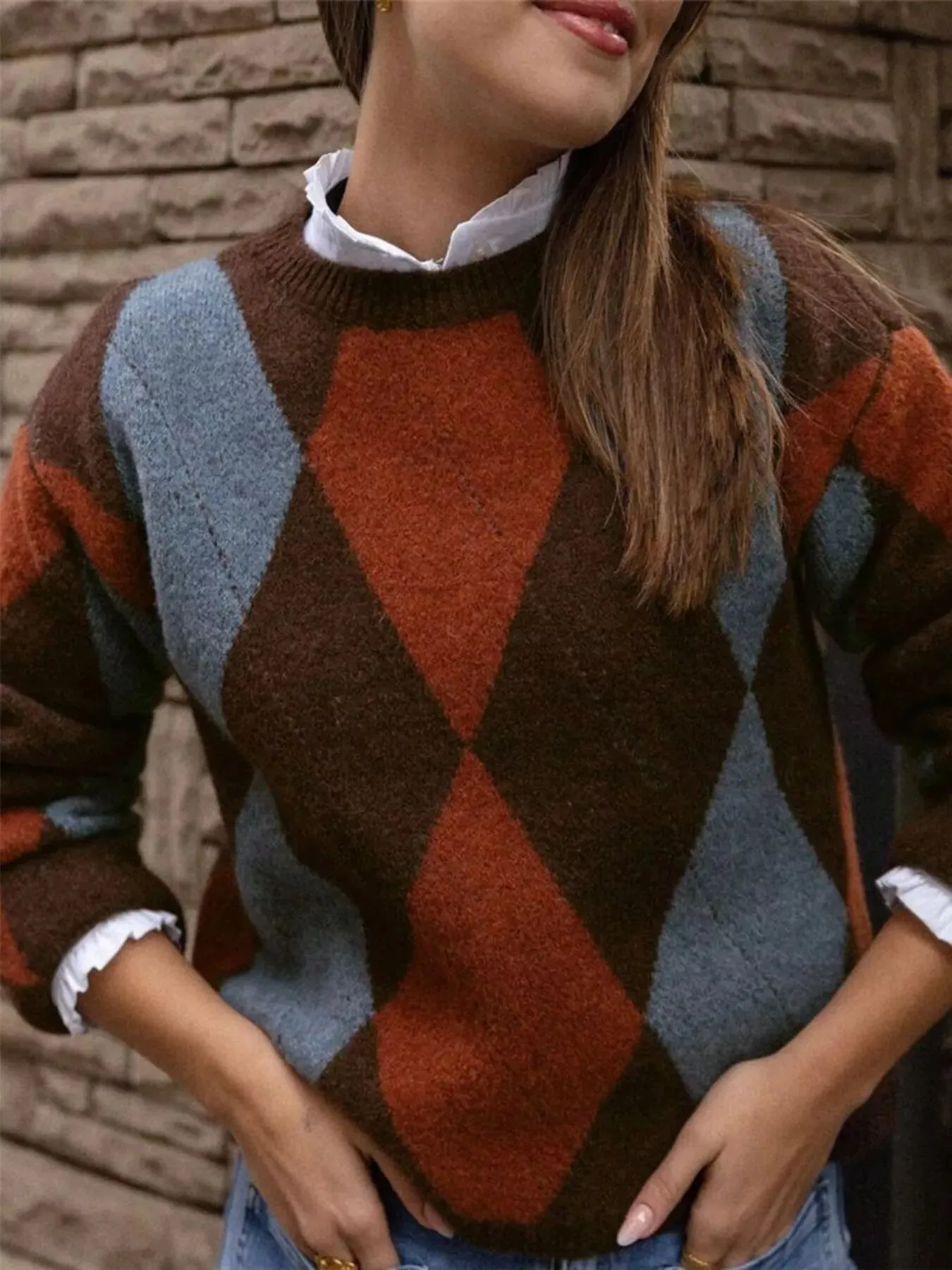 Vintage Argyle Round Neck Sweater sold by Charming Charlie