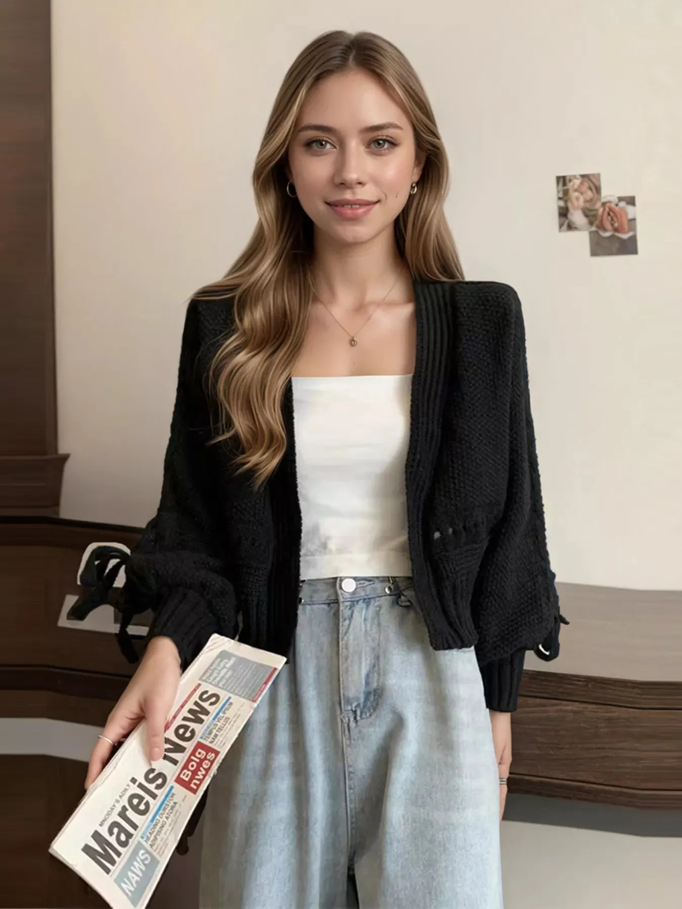 Chunky Knit Long Sleeve Tie Cardigan sold by Charming Charlie product image thumbnail 4