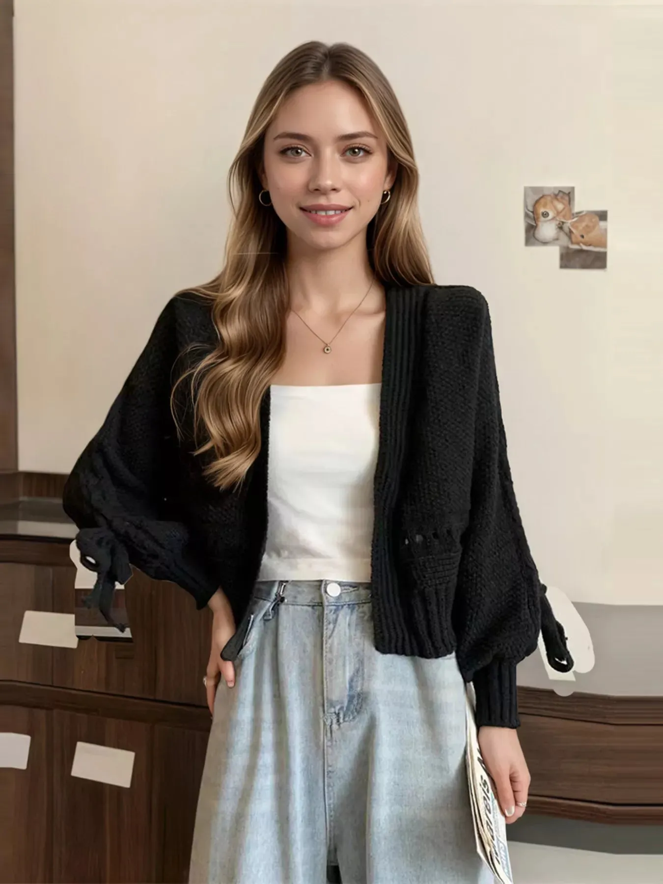 Chunky Knit Long Sleeve Tie Cardigan sold by Charming Charlie product image thumbnail 5