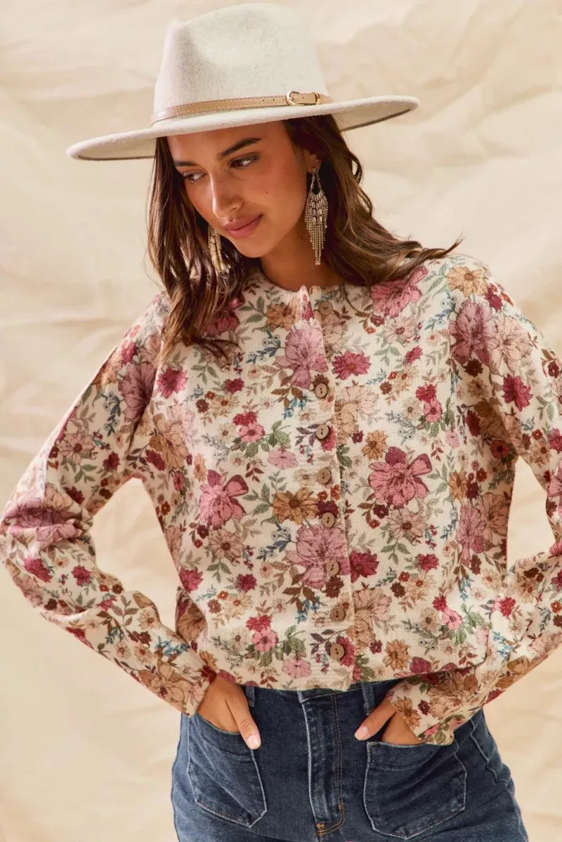 SO ME Floral Print Button Front Sweater Cardigan sold by Charming Charlie product image thumbnail 5