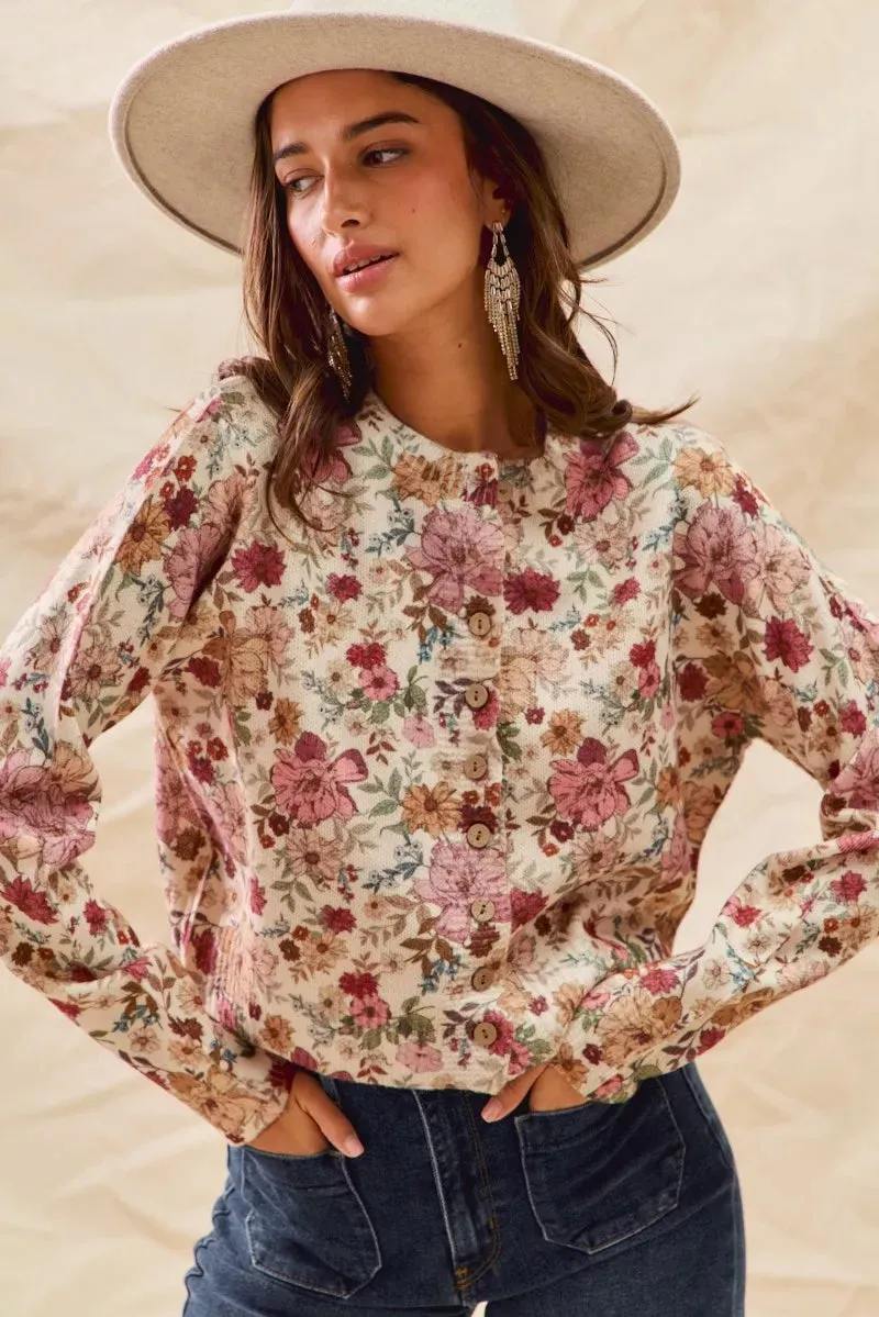 SO ME Floral Print Button Front Sweater Cardigan sold by Charming Charlie product image thumbnail 2