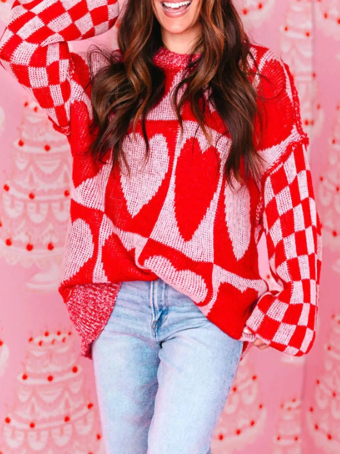 Heart Pattern Checkerboard Knit Sweater sold by Charming Charlie product image thumbnail 2