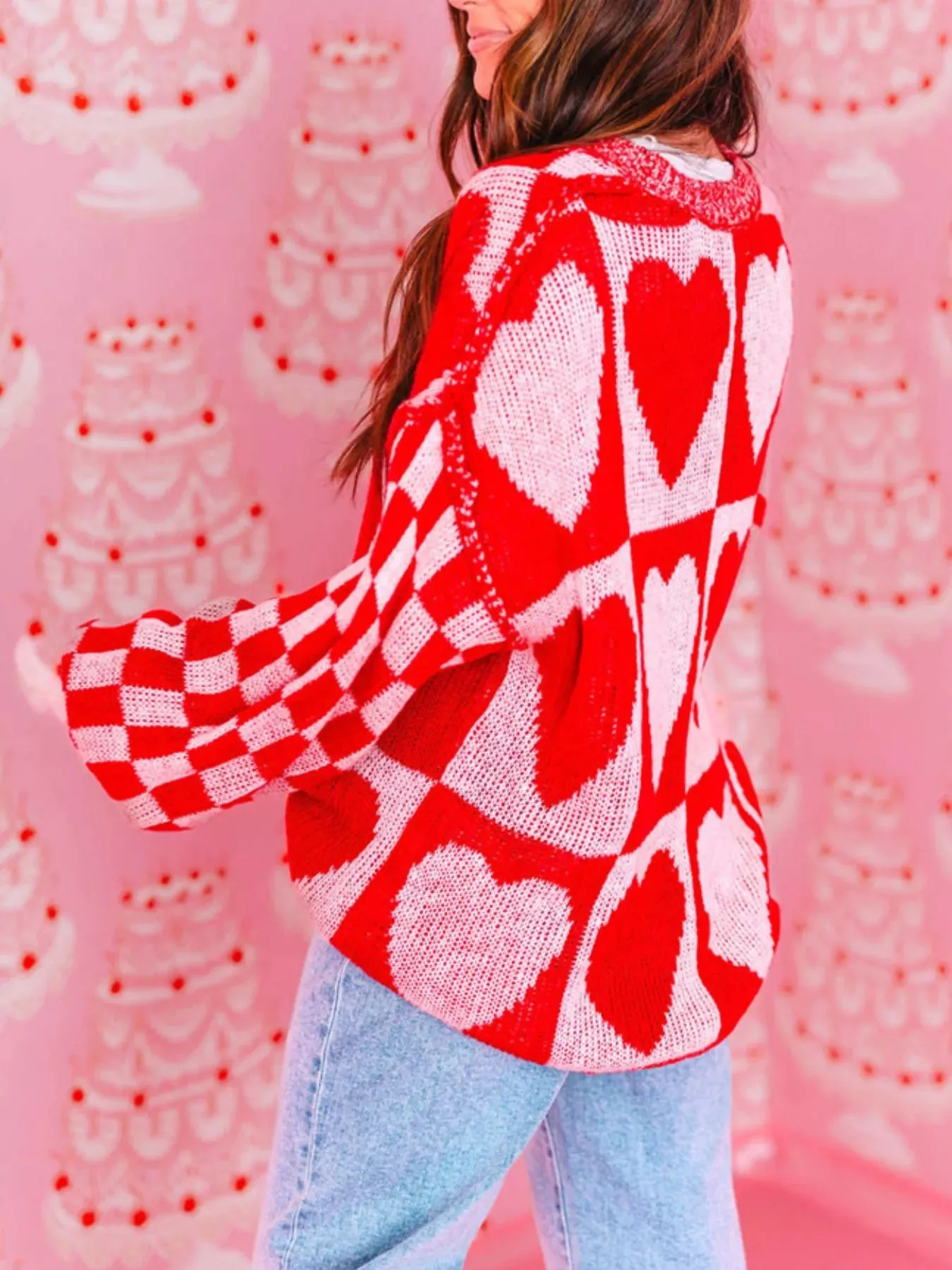 Heart Pattern Checkerboard Knit Sweater sold by Charming Charlie product image thumbnail 3