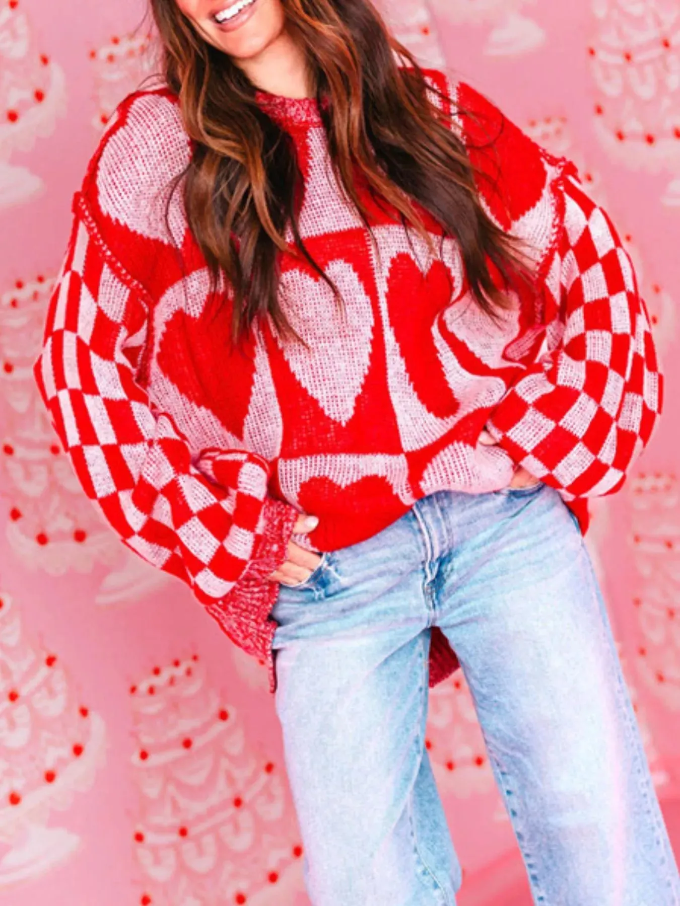 Heart Pattern Checkerboard Knit Sweater sold by Charming Charlie product image thumbnail 4