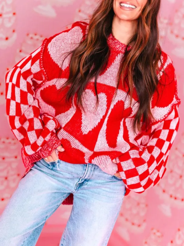Heart Pattern Checkerboard Knit Sweater sold by Charming Charlie