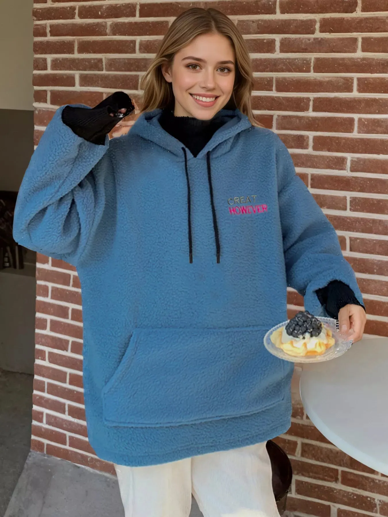 Drawstring Sherpa Kangaroo Pocket Hoodie sold by Charming Charlie product image thumbnail 3