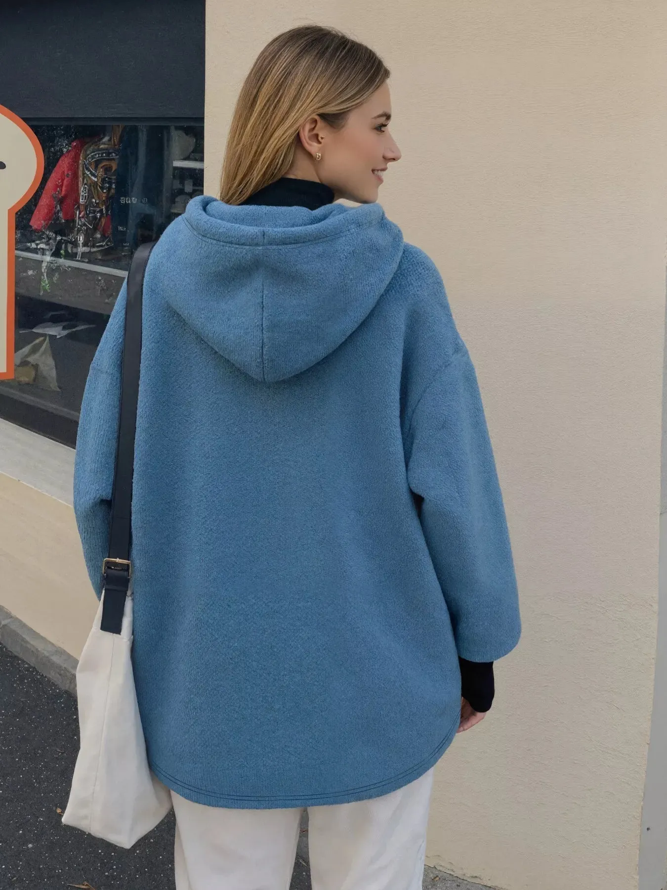 Drawstring Sherpa Kangaroo Pocket Hoodie sold by Charming Charlie product image thumbnail 5