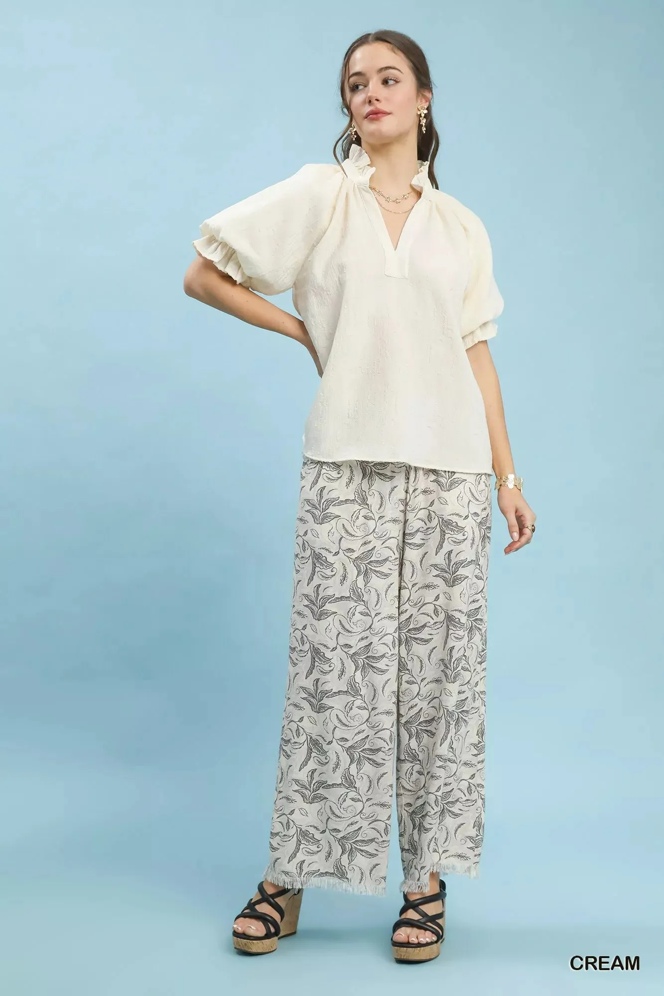 Umgee Textured Puff Sleeve Split Neck Top sold by Charming Charlie product image thumbnail 5