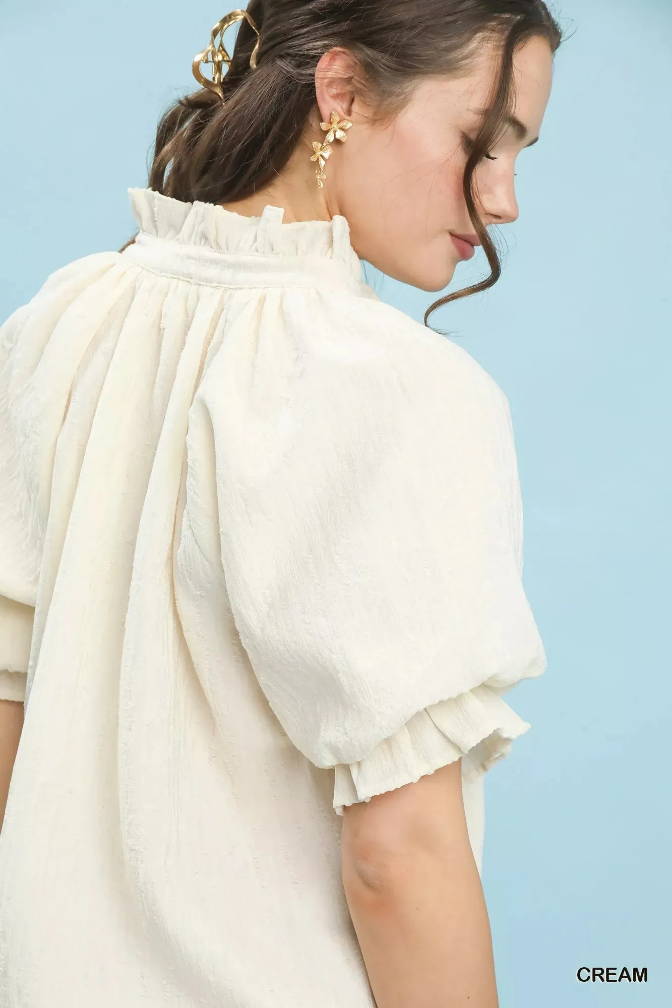 Umgee Textured Puff Sleeve Split Neck Top sold by Charming Charlie product image thumbnail 3