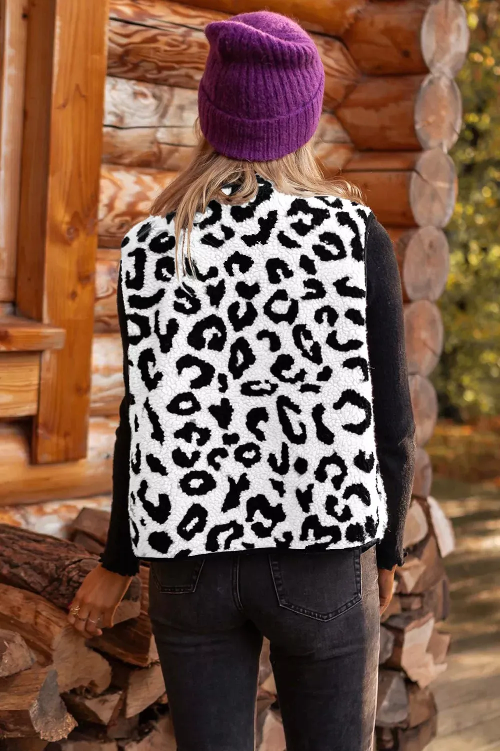 Leopard Print Sherpa Fleece Vest Coat sold by Charming Charlie product image thumbnail 5