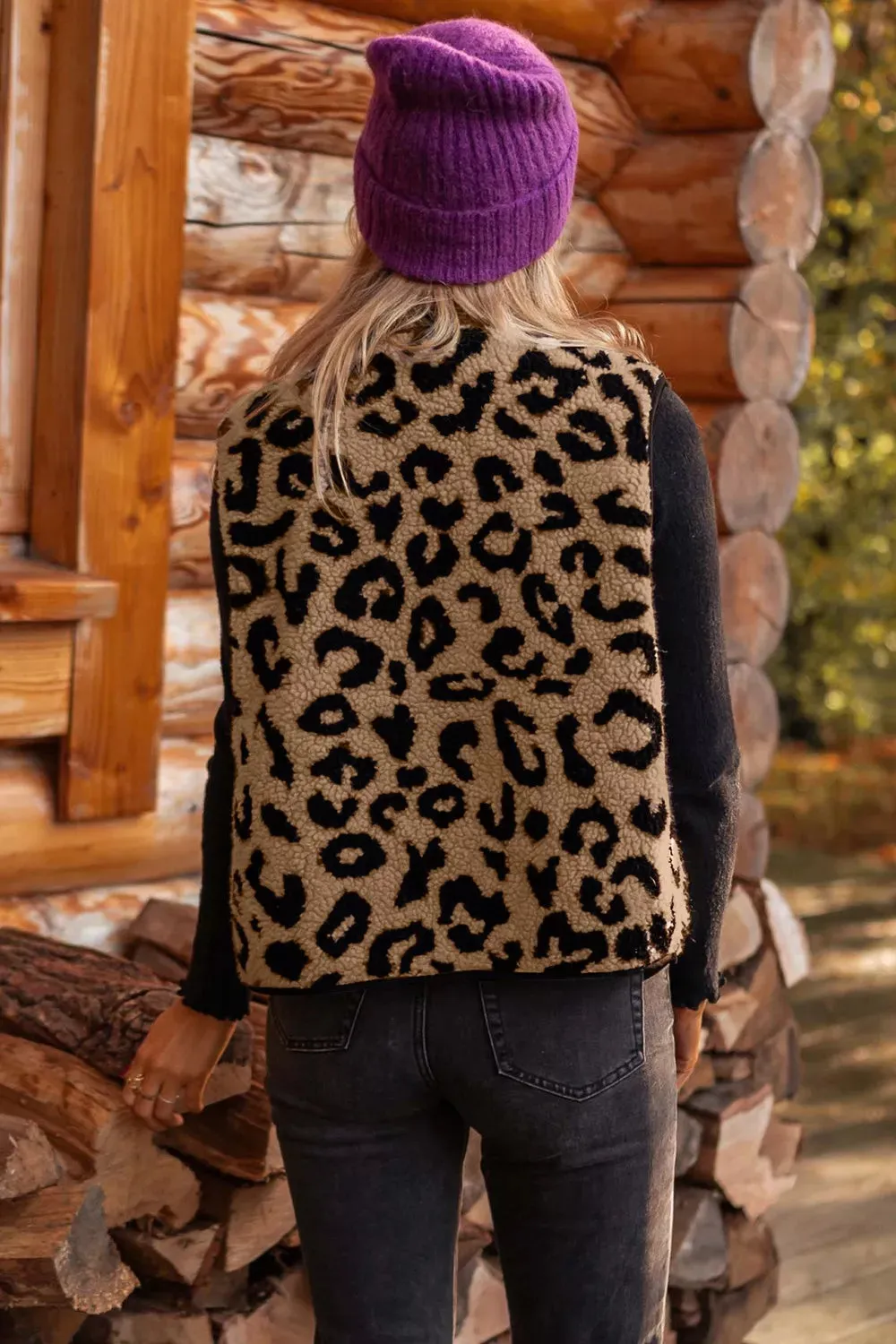 Leopard Print Sherpa Fleece Vest Coat sold by Charming Charlie product image thumbnail 2