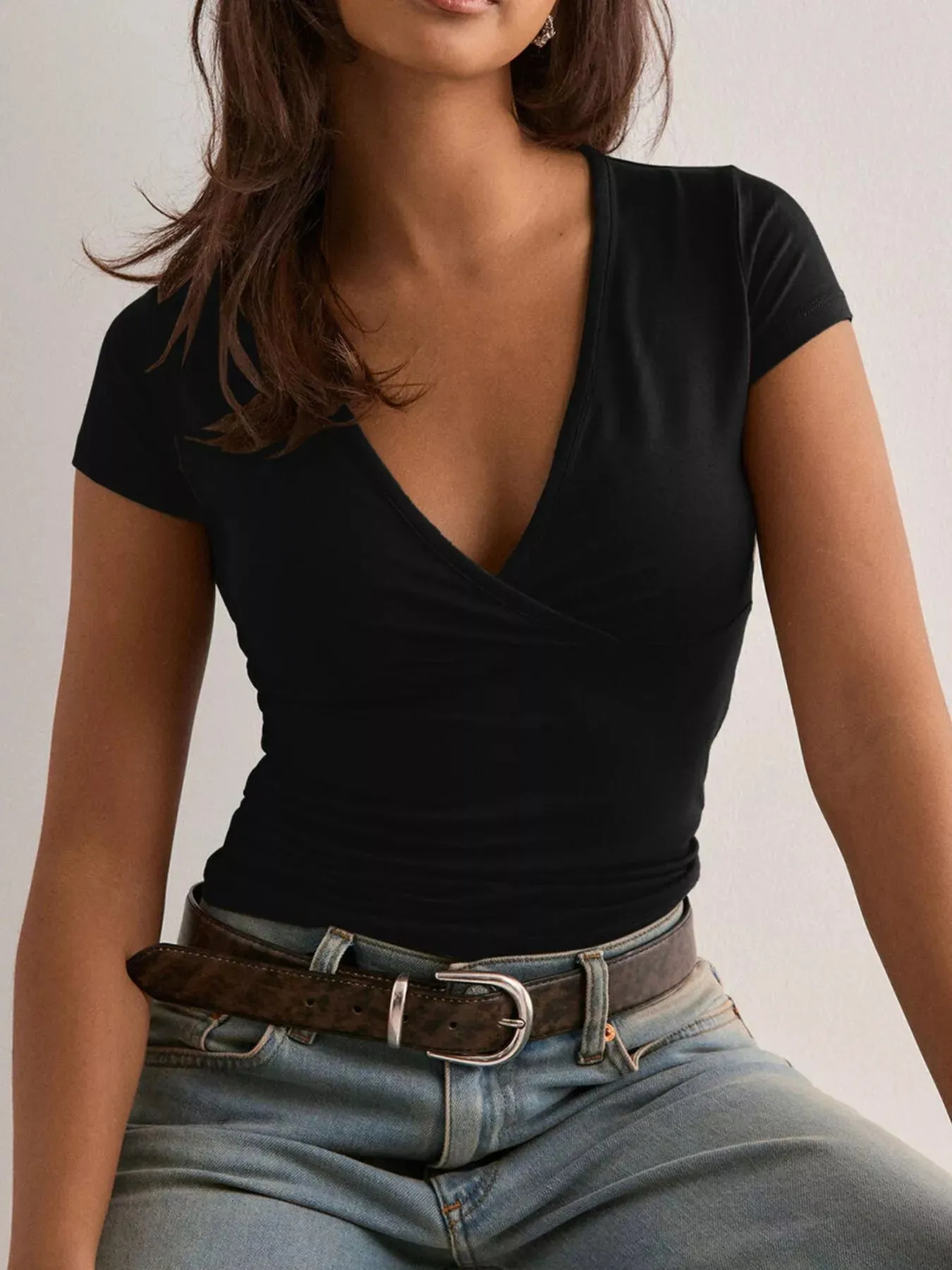 Elegant Wrap V-Neck Slim Fit T-Shirt sold by Charming Charlie product image thumbnail 5