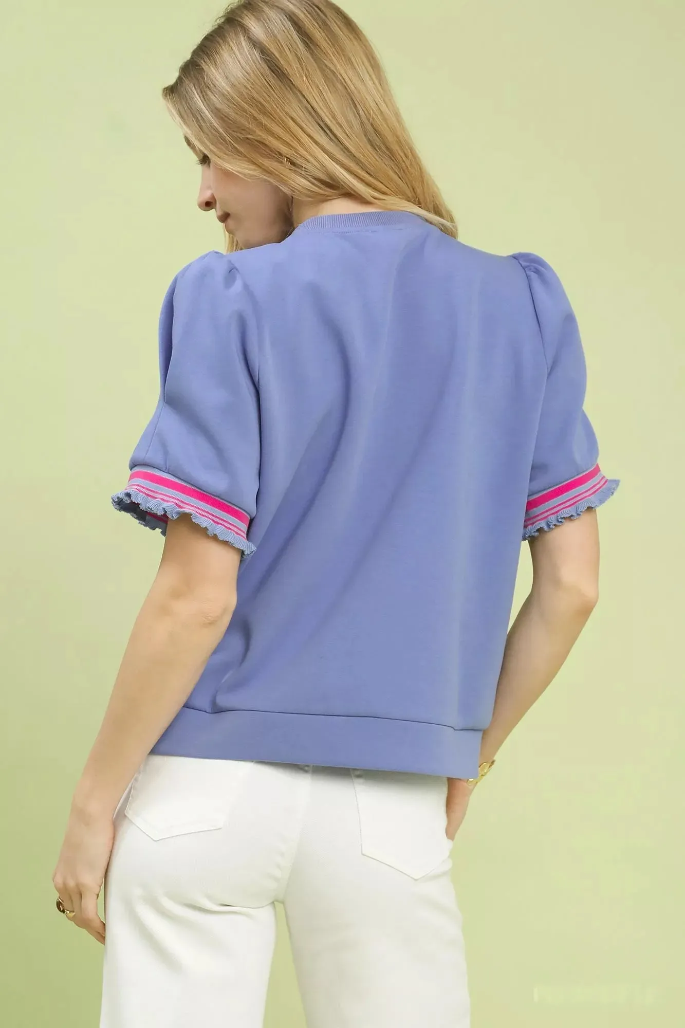 Umgee Puff Sleeve Button Front Top with Contrast Trim sold by Charming Charlie product image thumbnail 3