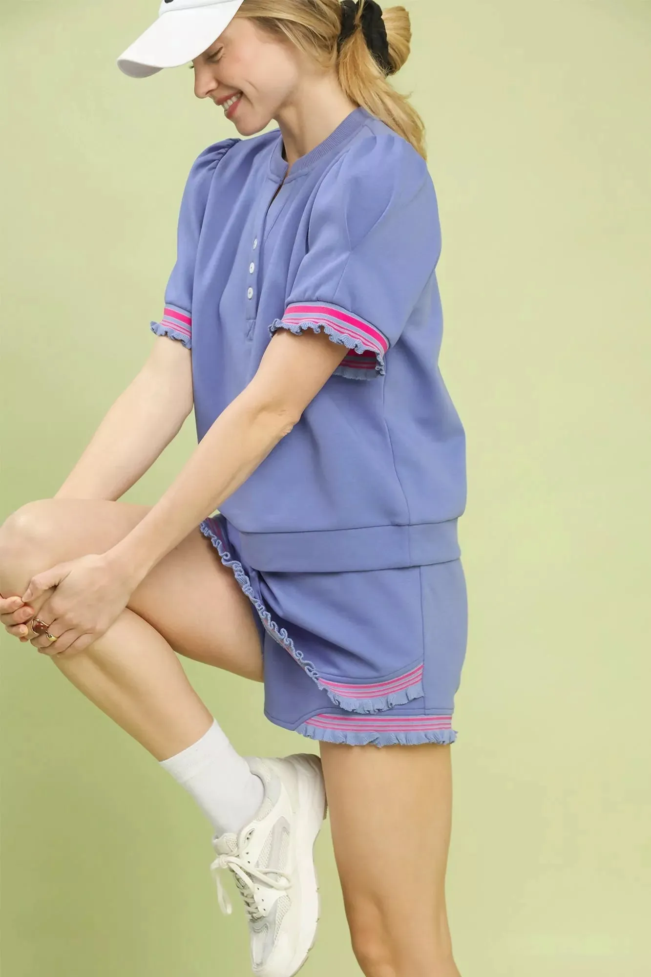 Umgee Puff Sleeve Button Front Top with Contrast Trim sold by Charming Charlie product image thumbnail 4