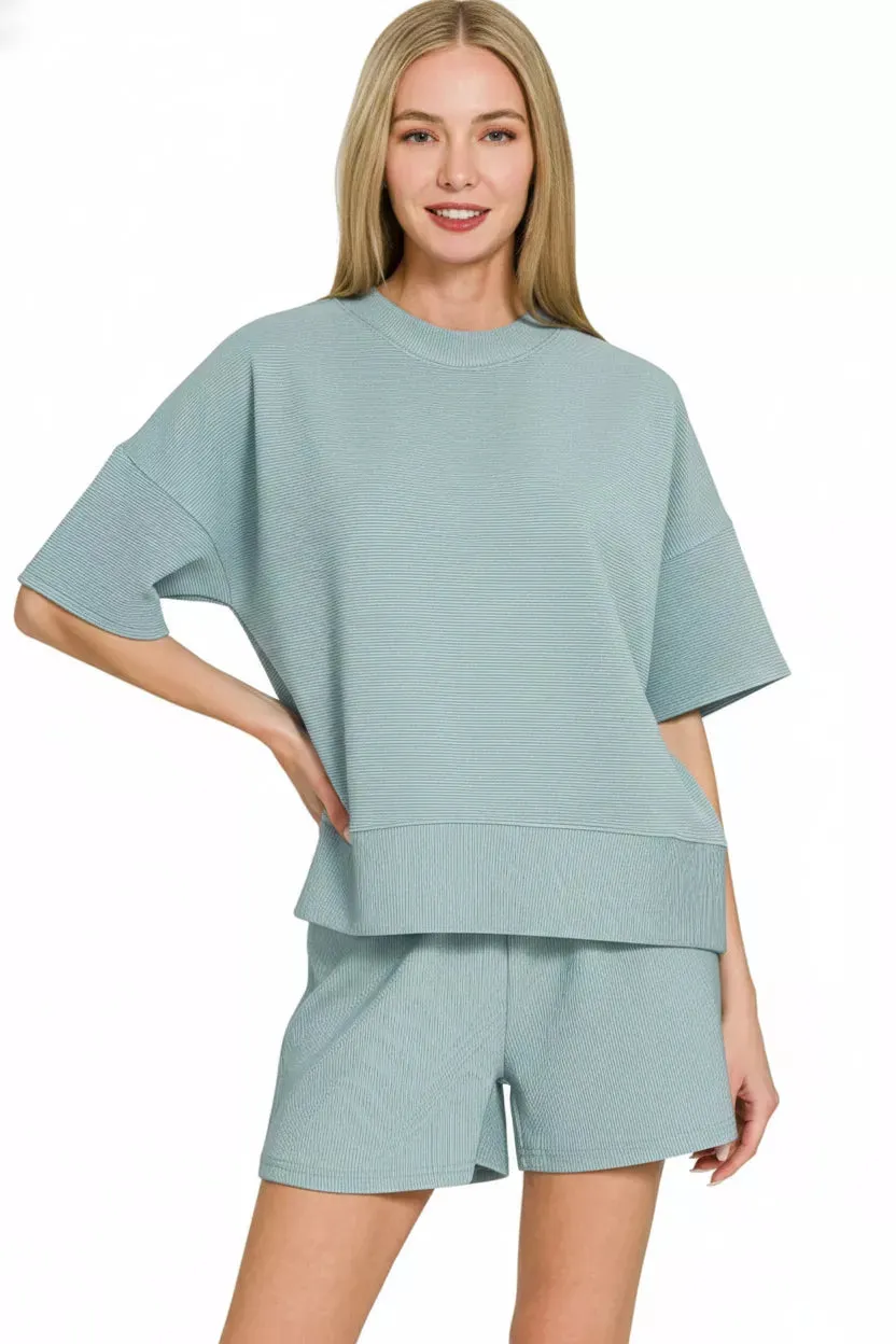 Zenana Ribbed Round Neck Waist Banded Tee & Shorts Set sold by Charming Charlie product image thumbnail 3